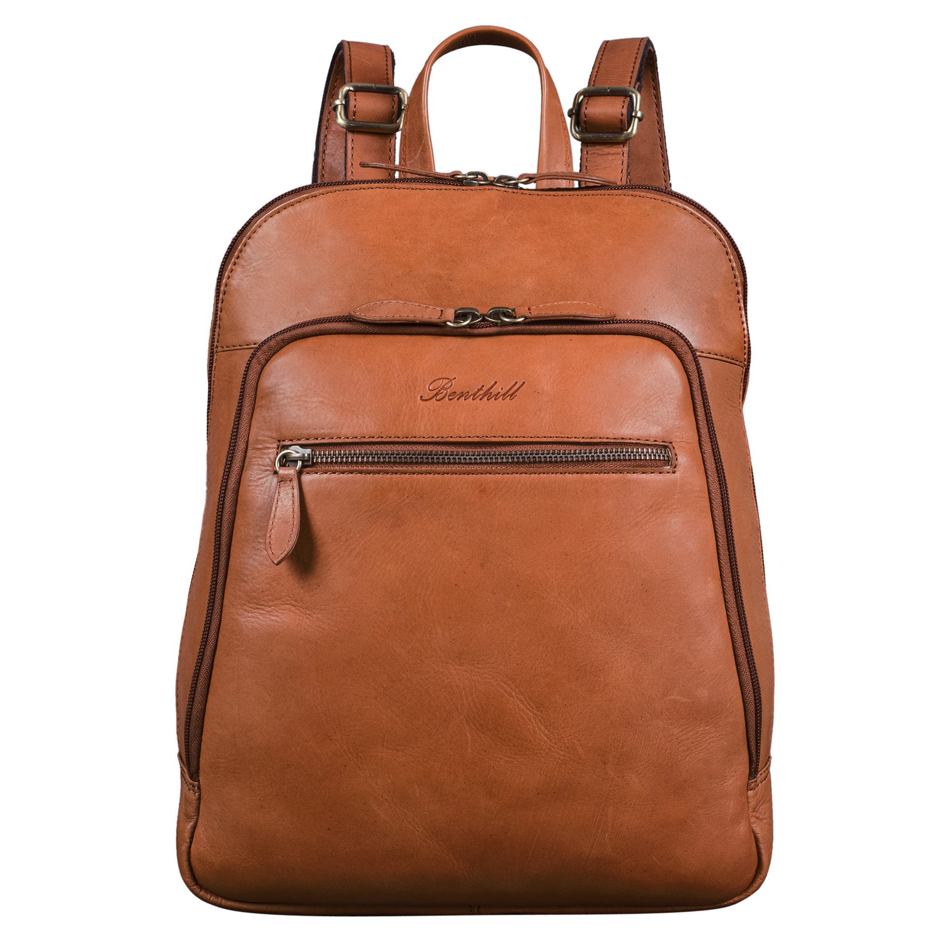 Benthill Rucksack Rucksack Echt Leder Damen Herren Daypack Backpack Lederrucksack, Reißverschlussfach