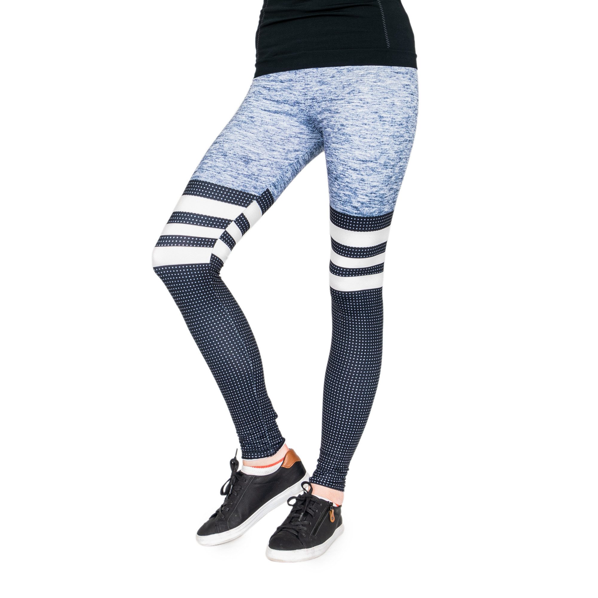 Leggings Yoga & Fitness-Leggings (Einheitsgröße) - Stripes & Dots Schwarz-Grau