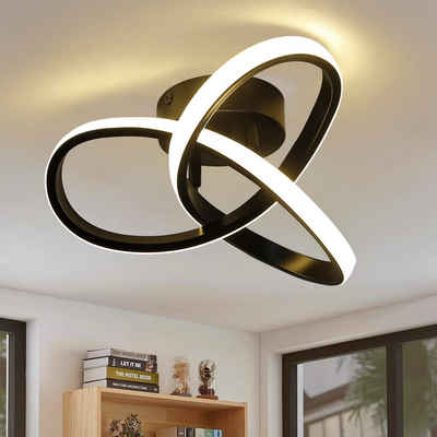 ZMH LED Deckenleuchte 3 Blatten verflochten modern Design für Schlafzimmer, LED fest integriert, Warmweiß 3000K, schwarz