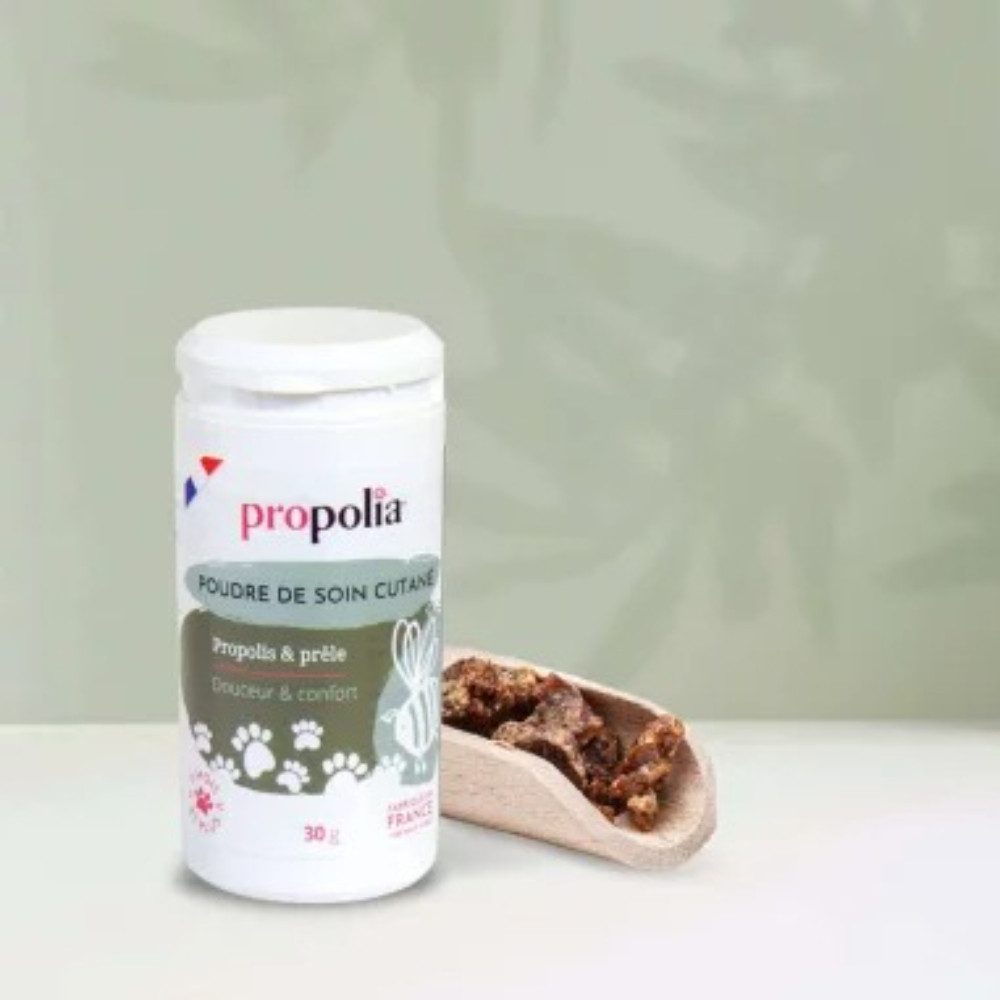 propolia Ekzemerpflege Natürliche Hautpflege Pulver für Hunde & Katzen mit Propolis, (1-St., Einzelprodukt), Empfindliche Haut Tierpflege Powder mit Schachtelhalm & Propolis