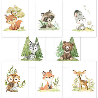 CreativeRobin Poster Waldtiere Poster-Set • Babyzimmer Deko • ohne Rahmen • CreativeRobin, Waldtiere, süße Tiermotive