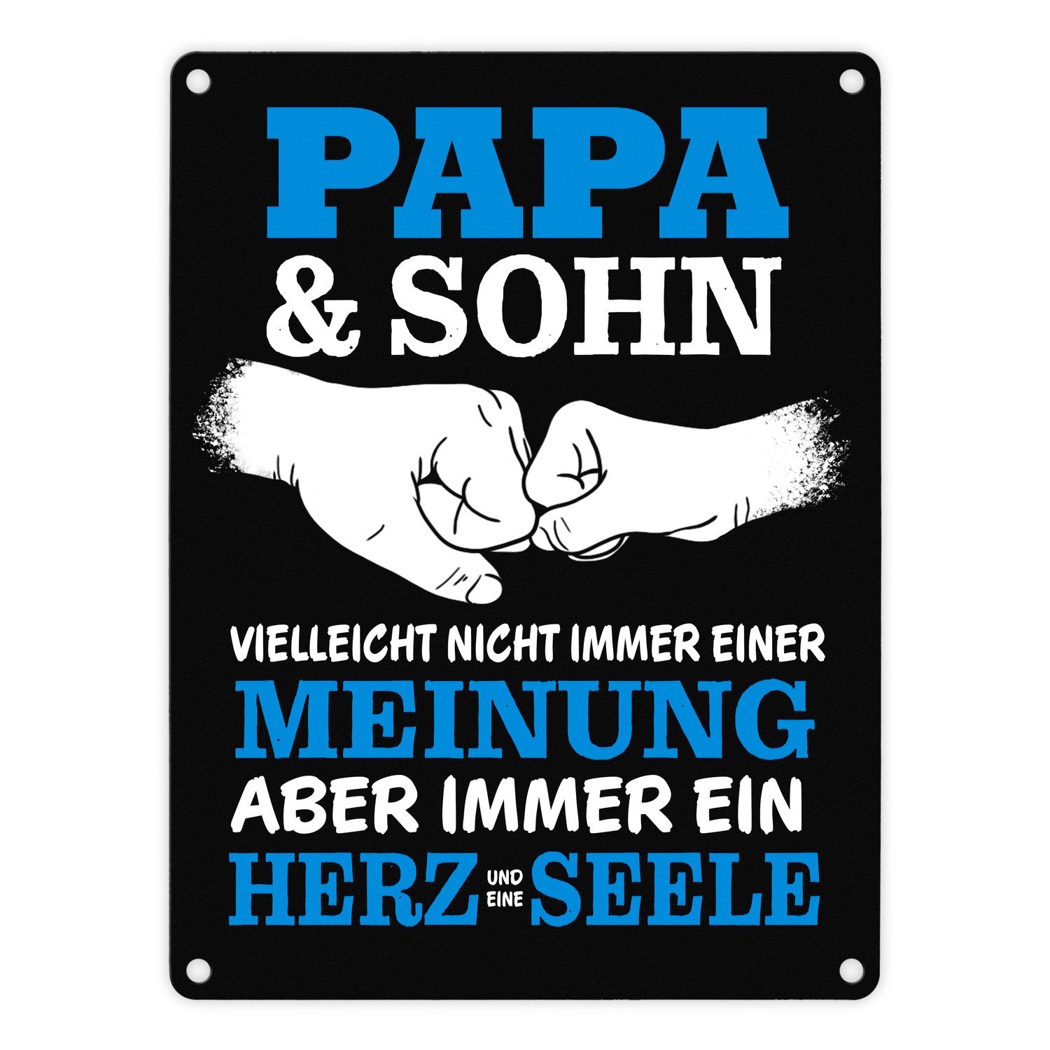 speecheese Metallschild Papa & Sohn ein Herz und eine Seele Metallschild in 15x20 cm mit blau