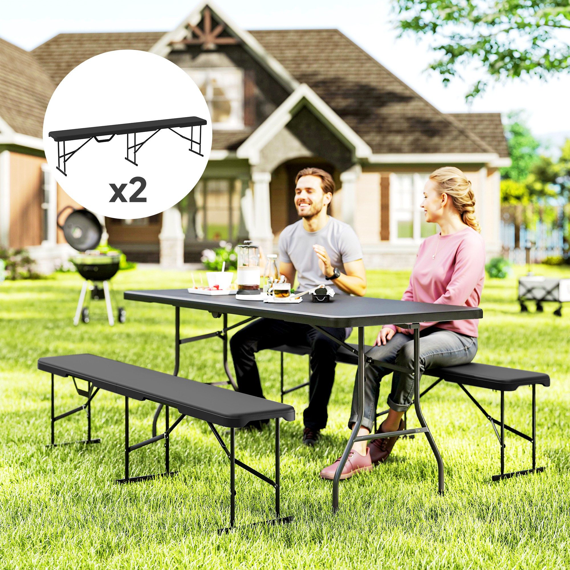 Outsunny Bierzeltgarnitur Klappbank aus Kunststoff, (klappbare günstig online kaufen