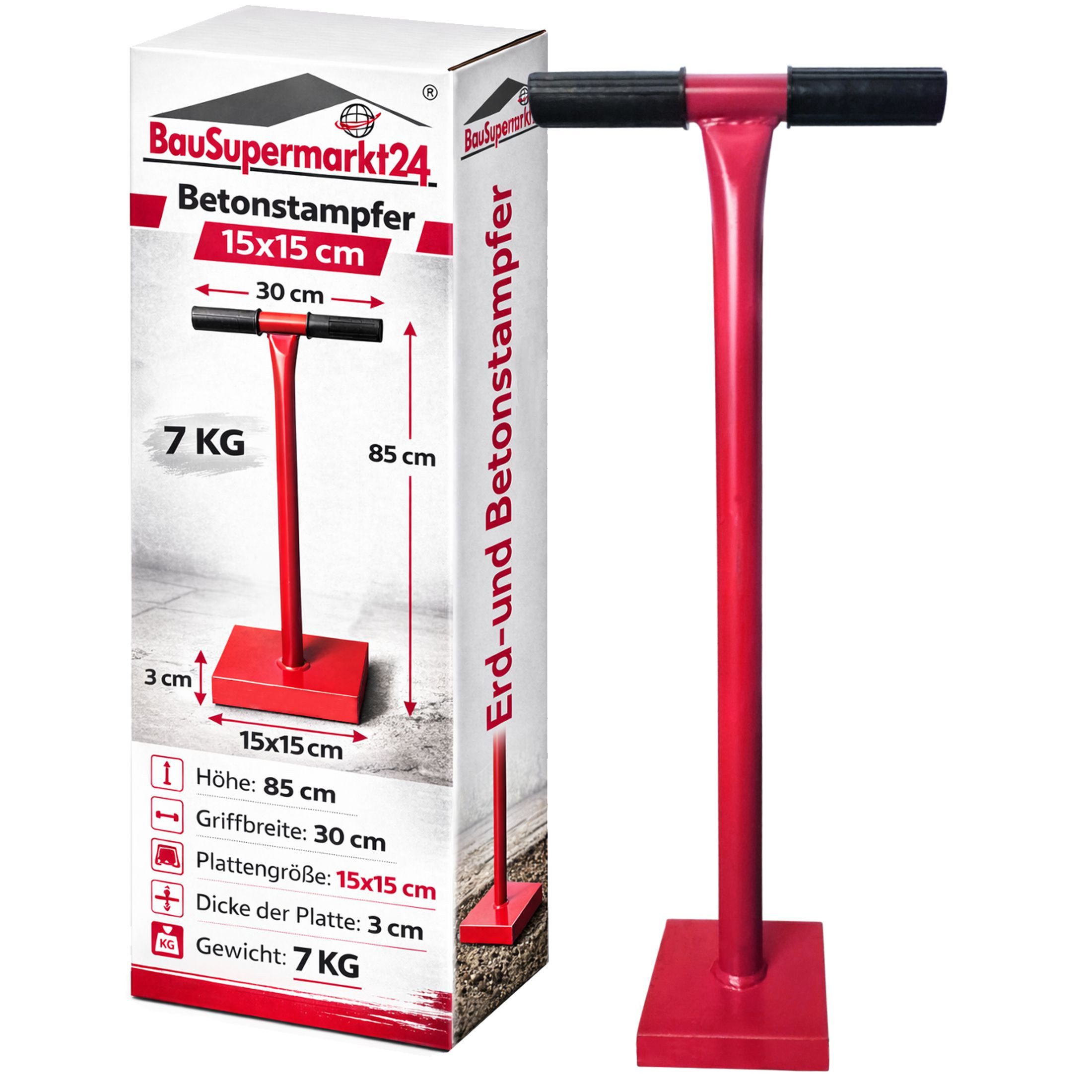 BauSupermarkt24 Plattenheber Erd- und Betonstampfer 15x15 cm Erdstampfer 85 cm Bodenverdichter, -]