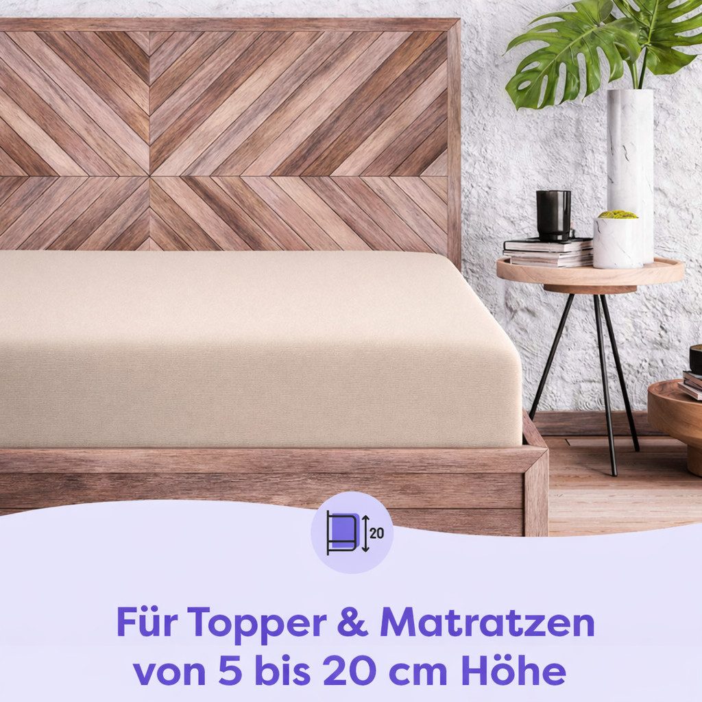 Wolkenfeld Spannbettlaken 100% Baumwolle - Superweiches Bettlaken für Matratzen von 5 bis 20cm, Jersey, Gummizug: rundum, (1 Stück), Rutschfest & Blickdicht - 9 – Bild 5 von 5