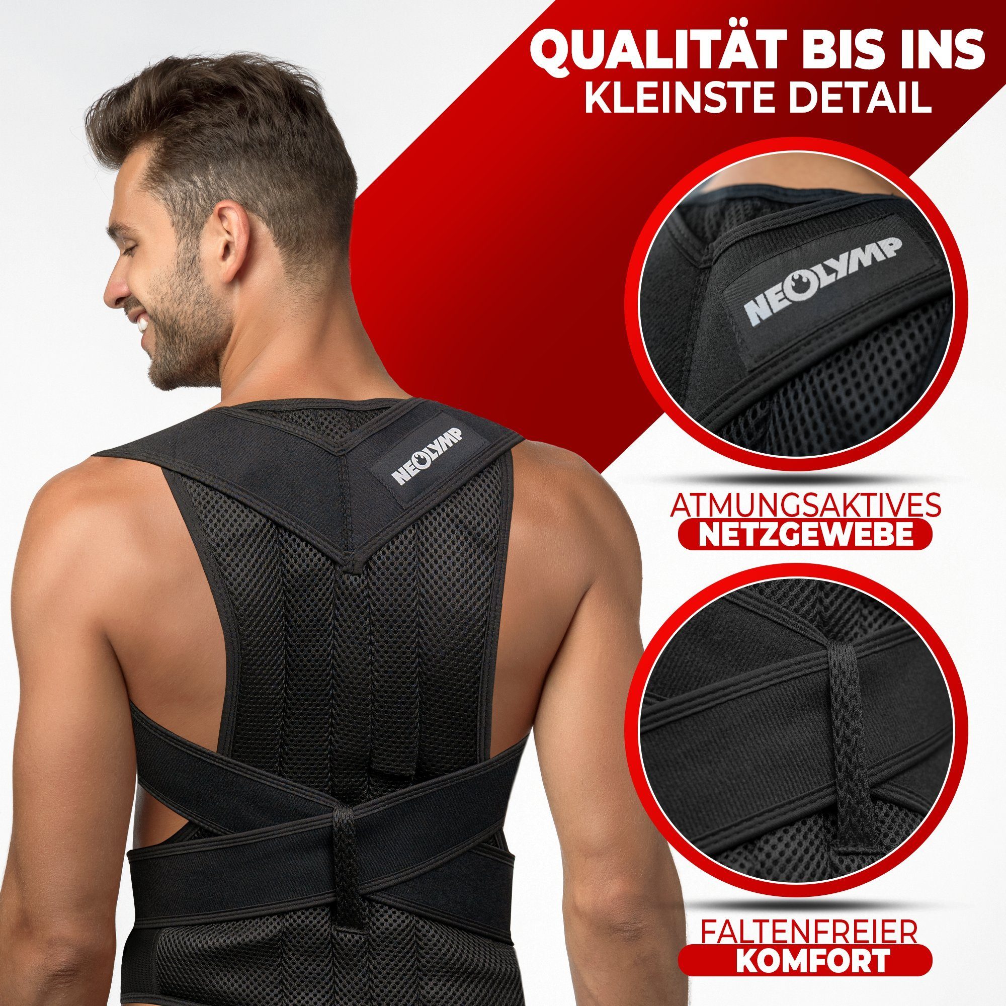 NEOLYMP Rückenstabilisator Rückenstütze -Verstellbar, Unisex - Rückenretter & Rücken Geradehalter (Set, Haltungskorrektur - schlankes und unauffälliges Design), Unisex, Verstellbar