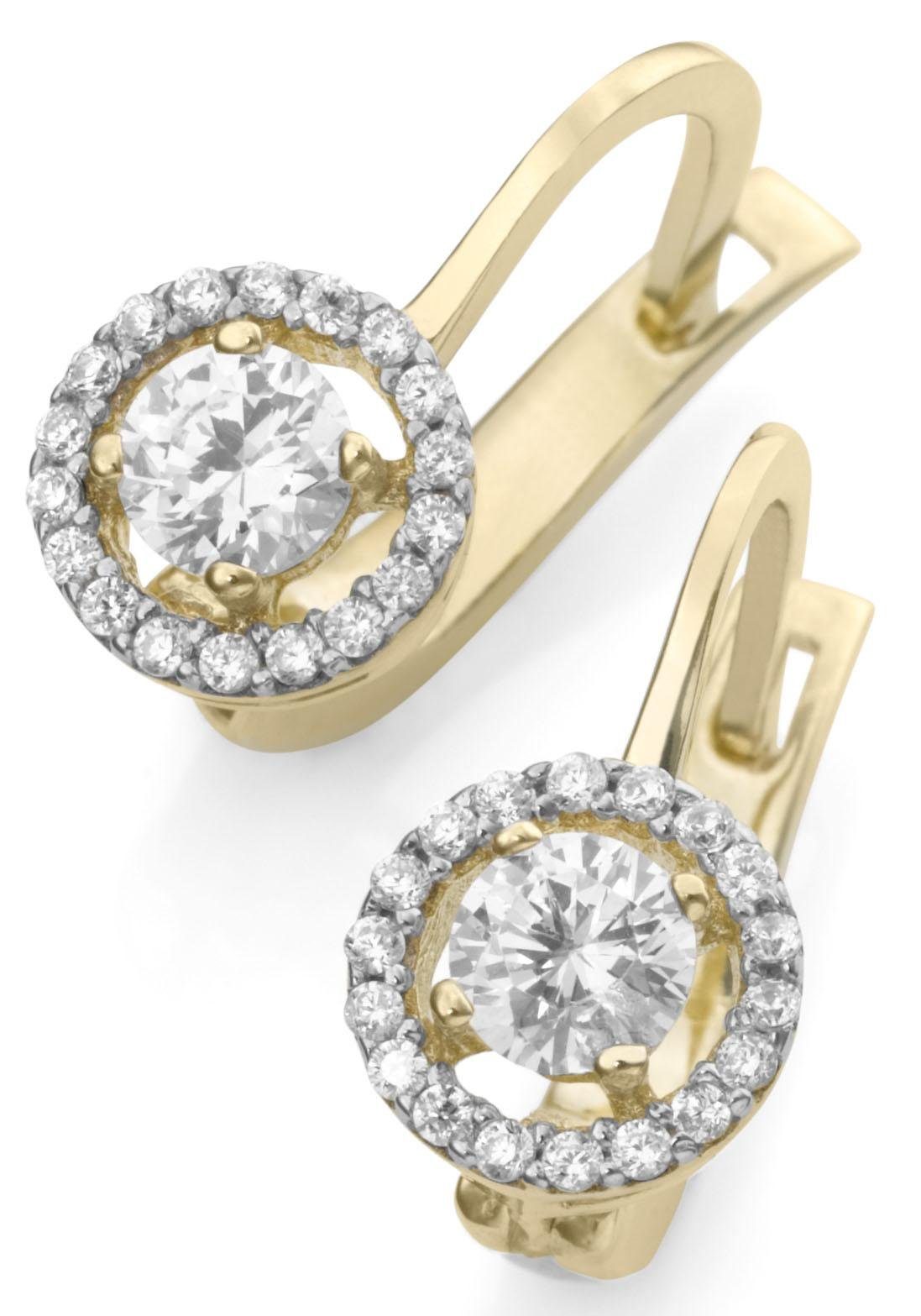 Firetti Paar Ohrhänger Schmuck Geschenk Gold 375 Ohrschmuck Ohrhaken Solitär Glitzer, mit Zirkonia (synth)