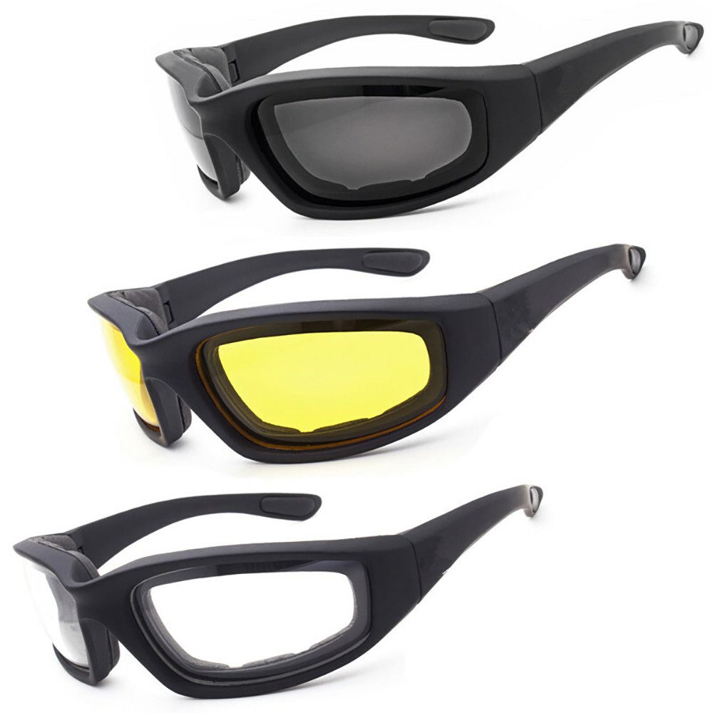 wohnTRAUM24 Motorradbrille Motorradbrille 3 Stück mit Schaumstoffpolster im Inneren, (3-St), Wasser- / Windfeste Brille für Motorradfahren