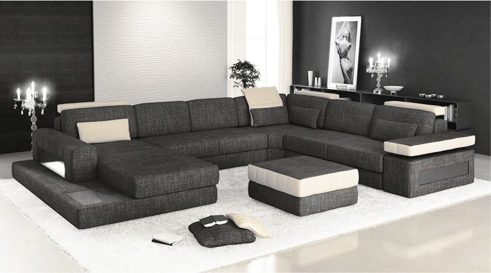 Xlmoebel Wohnlandschaft U-förmiges Ecksofa mit Bettfunktion aus Textilgewebe, Hergestellt in Europa