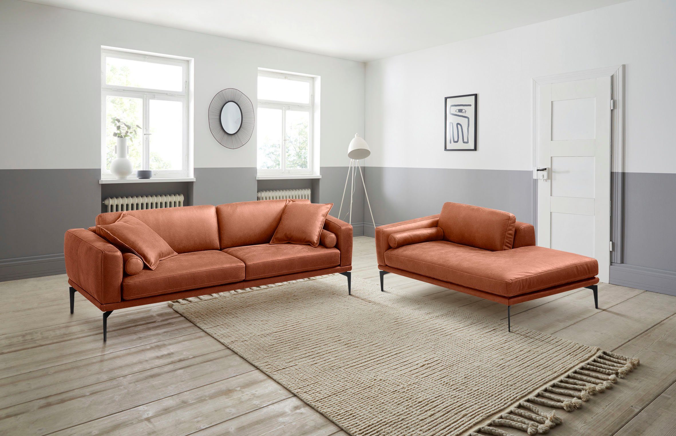 Egoitaliano Polstergarnitur Masu, Design trifft sensationellen Sitzkomfort, Set besteht aus 2,5-Sitzer, freistehende Ottomane und 3 Rollkissen