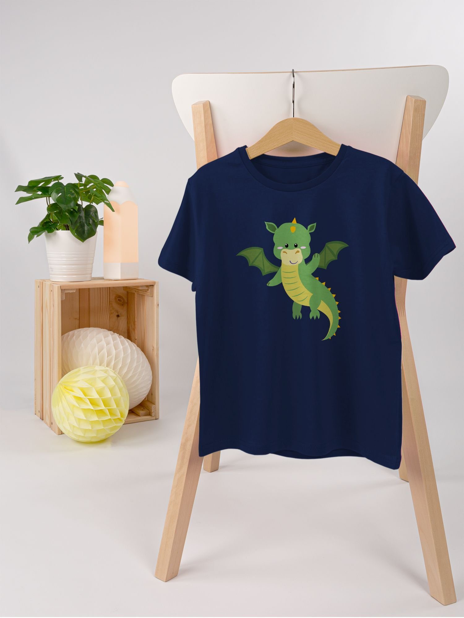 Shirtracer T-Shirt Drache Tiermotiv Animal Dunkelblau 3 Print