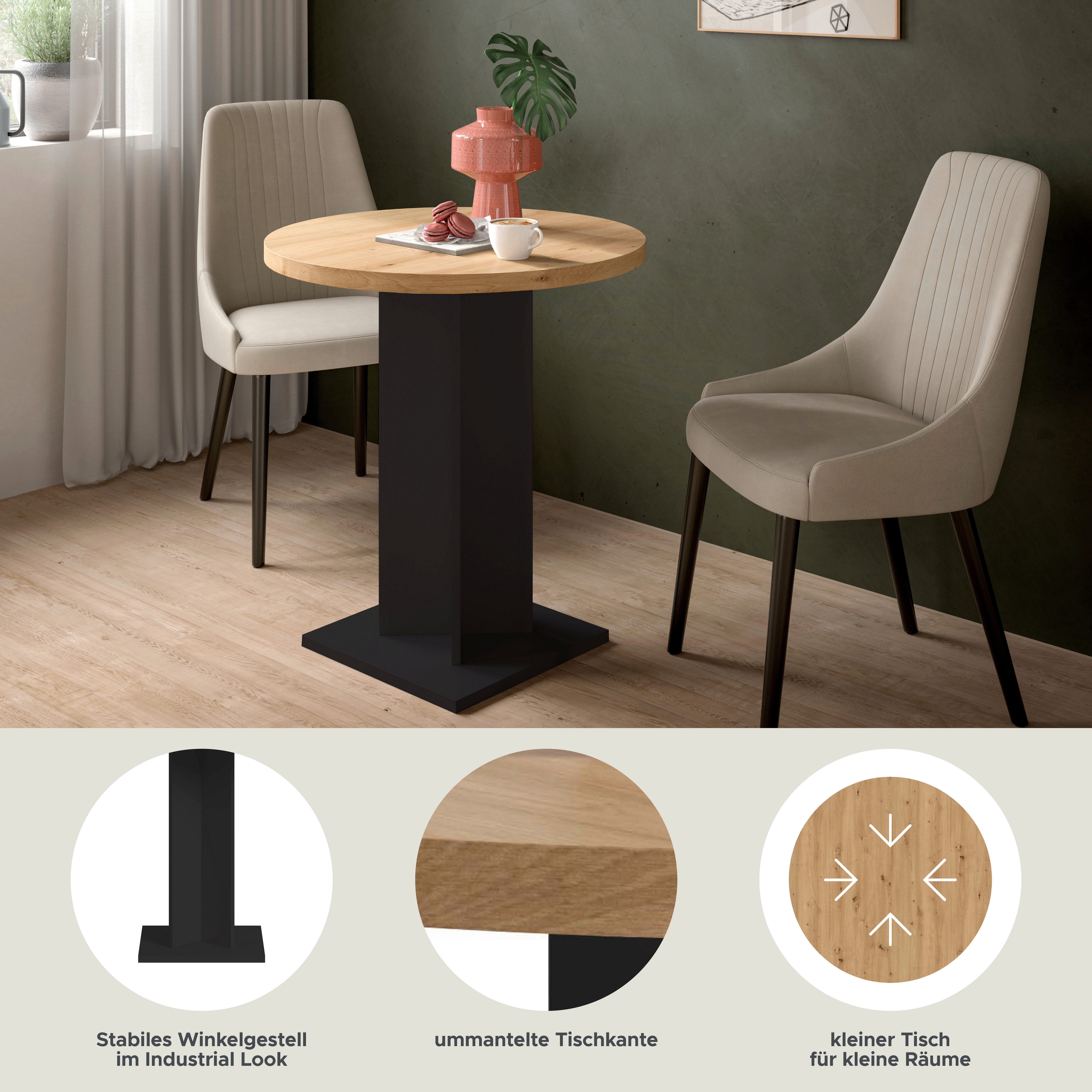 Home affaire Esstisch GERO, 70x76x70 cm, mit Säulengestell, runde Tischplatte (1-St., in verschiedenen Ausführungen erhältlich), Tisch, Esstisch, Esszimmer, Esszimmertisch, Küchetisch, Bartisch