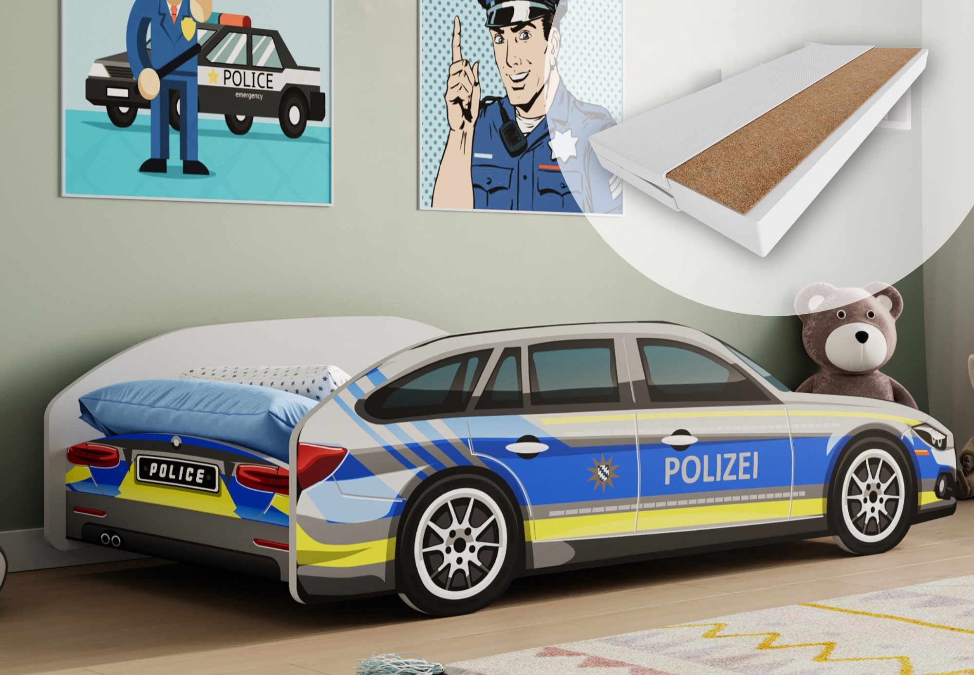 Kids Collective Autobett Kinderbett Jugendbett 70x140 und 80x160 cm Polizei günstig online kaufen