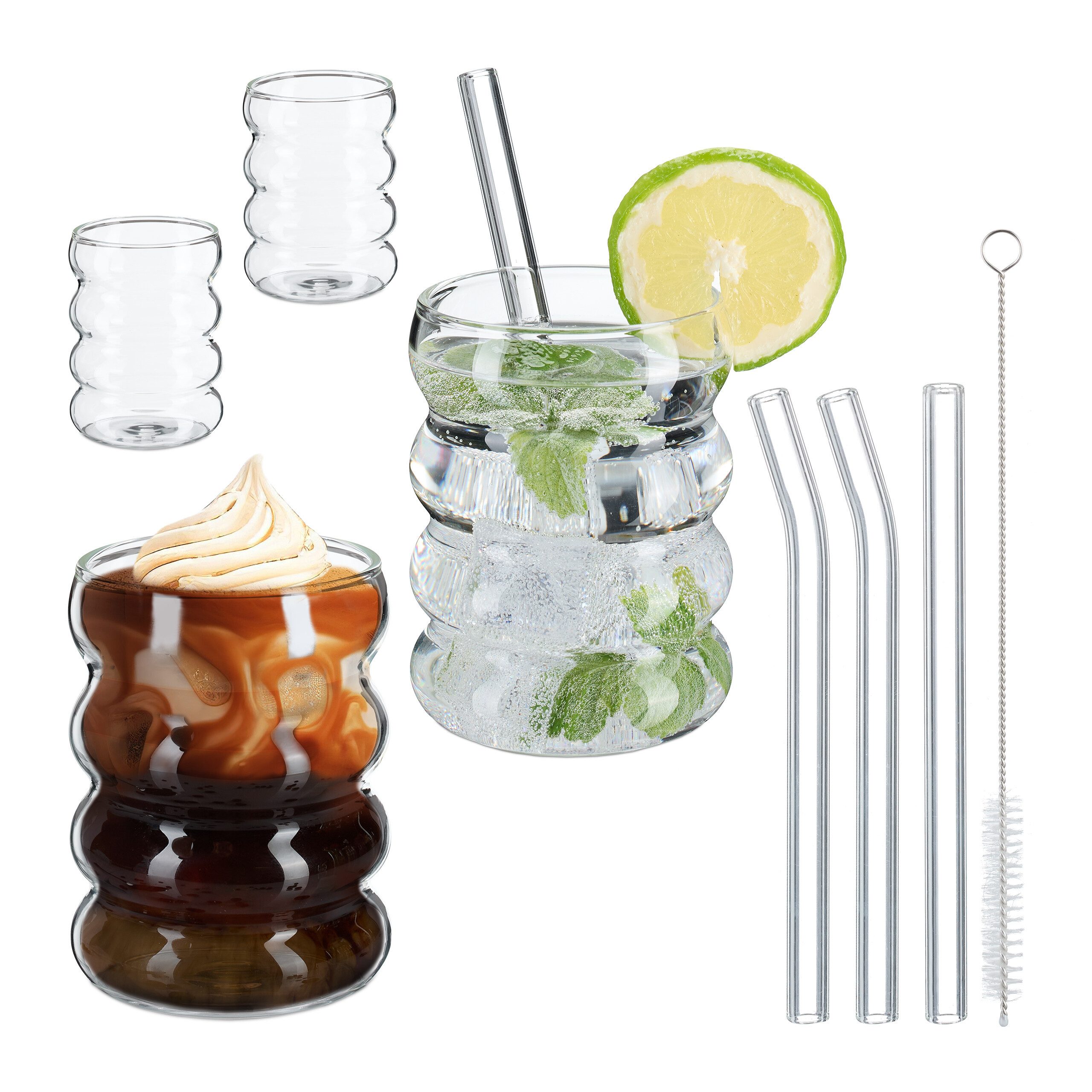 relaxdays Gläser-Set Trinkgläser gewellt 4er Set, 4-tlg., Glas