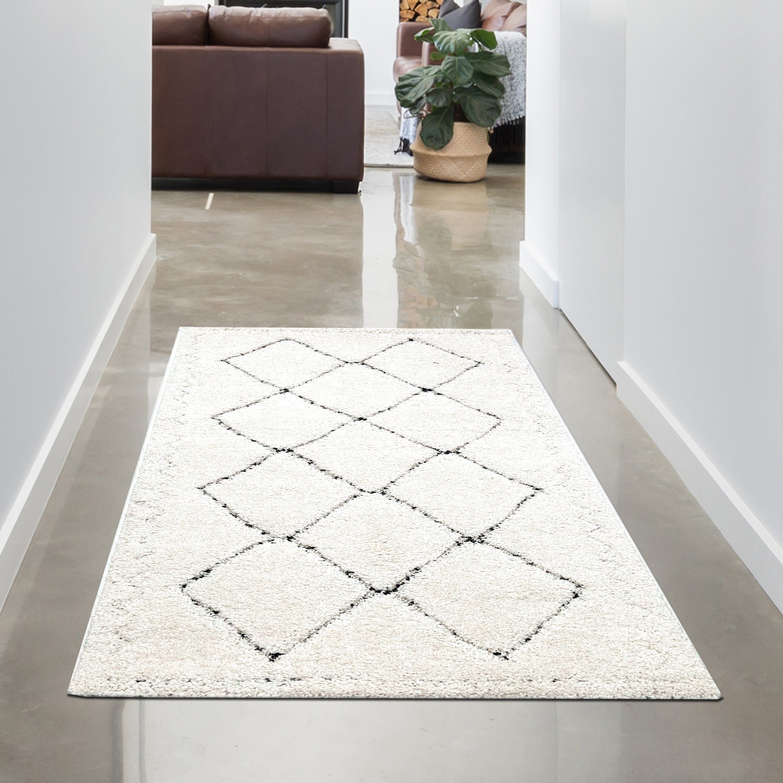 Teppich Moderner flauschiger Teppich mit geometrischem Muster, Carpetia, rechteckig, Höhe: 15 mm