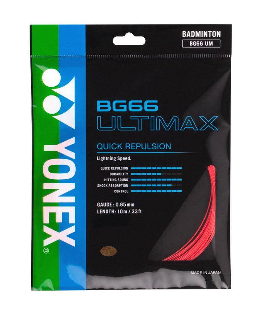 Yonex Badmintonsaite BG 66 Ultimax (Power+Komfort) rot 10m Set, Saitendicke: 0.65