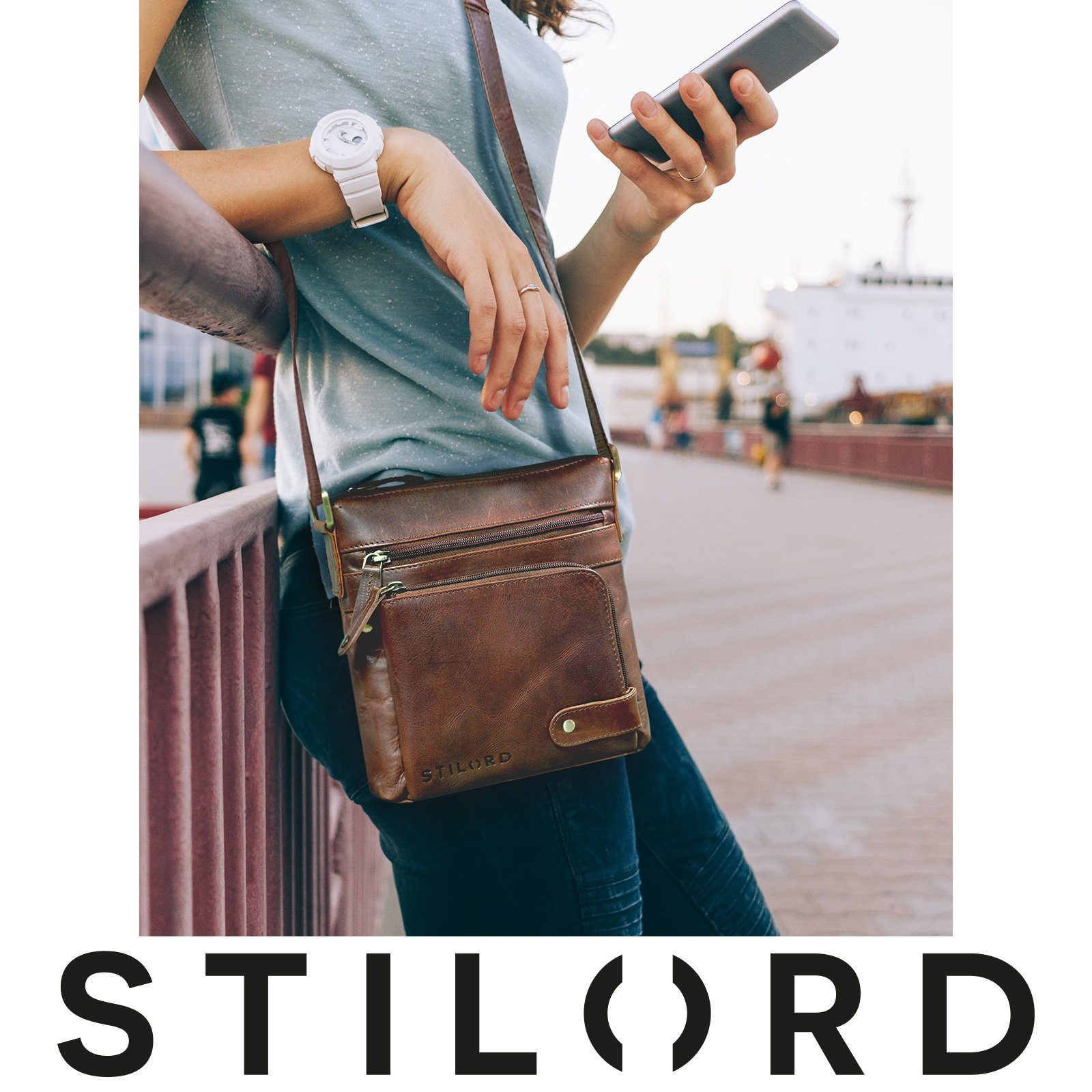 STILORD Schultertasche "Cameron" Kleine Leder Umhängetasche Vintage