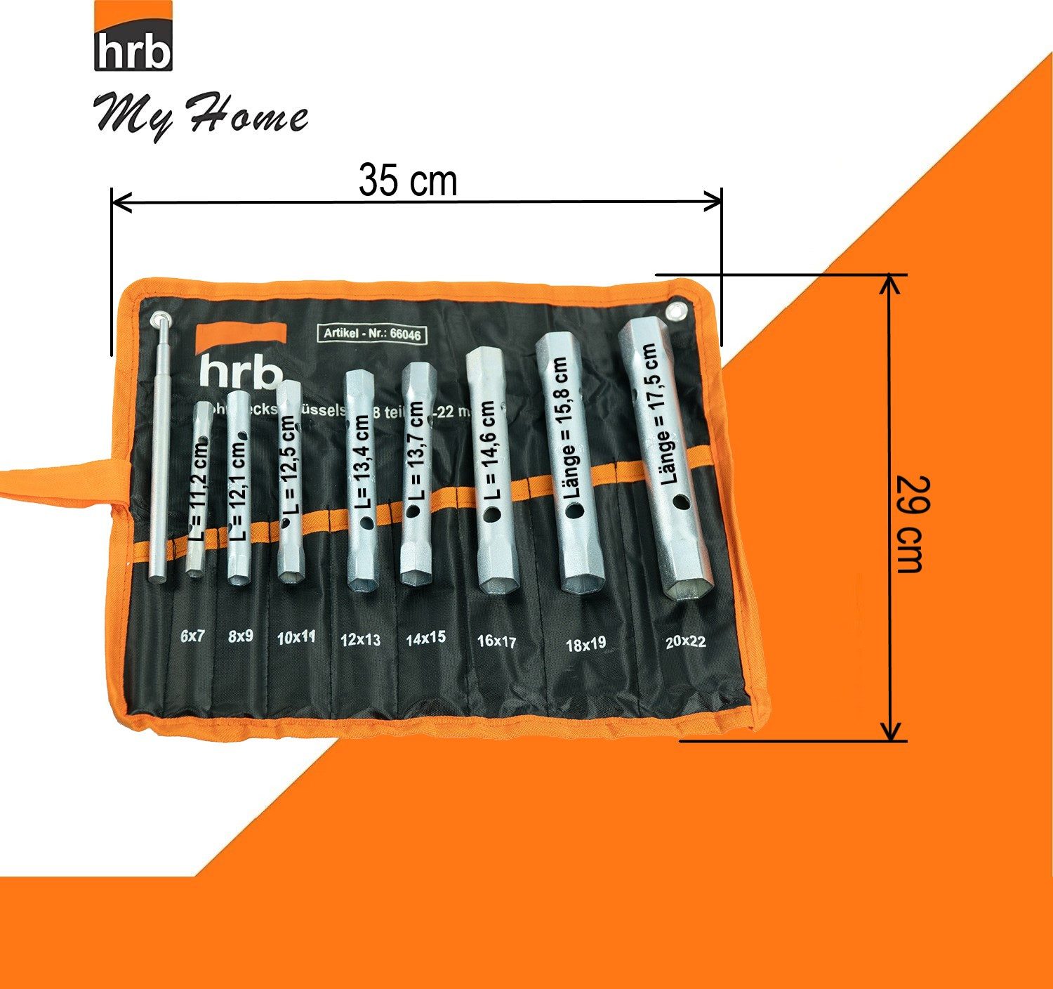 hrb socket wrench set, 9-piece, sizes 6-22 mm, wrench set, extra long, coated