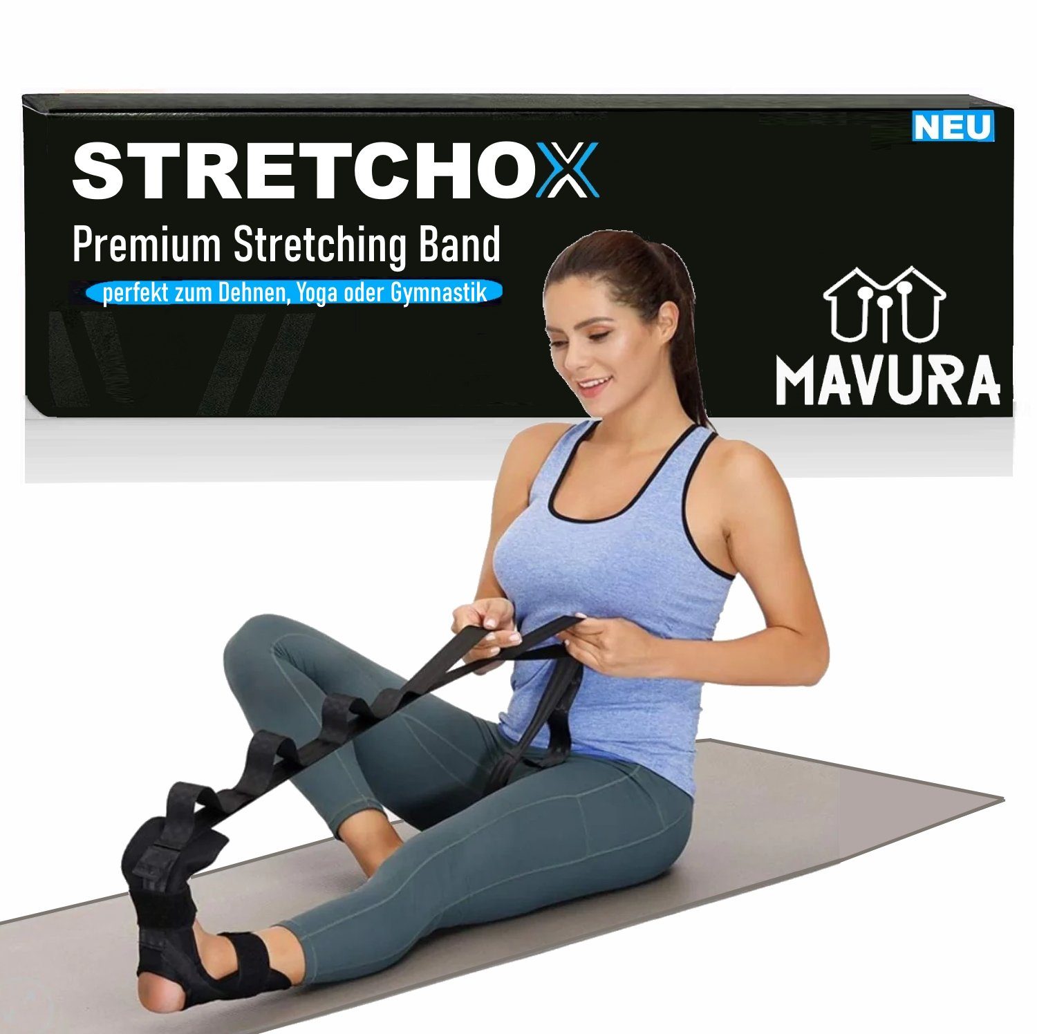 MAVURA Stretchband STRETCHOX Premium Stretch Band Yoga Fitness Bein Fuß  Dehnung Gurt, Stretching Belt Bänderdehnung Beintraining