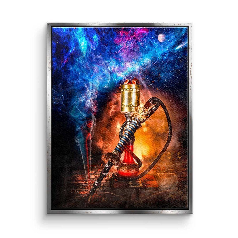 DOTCOMCANVAS® Leinwandbild, Premium Leinwandbild - Pop Art - Shisha Galaxy - Mindset silberner Rahmen