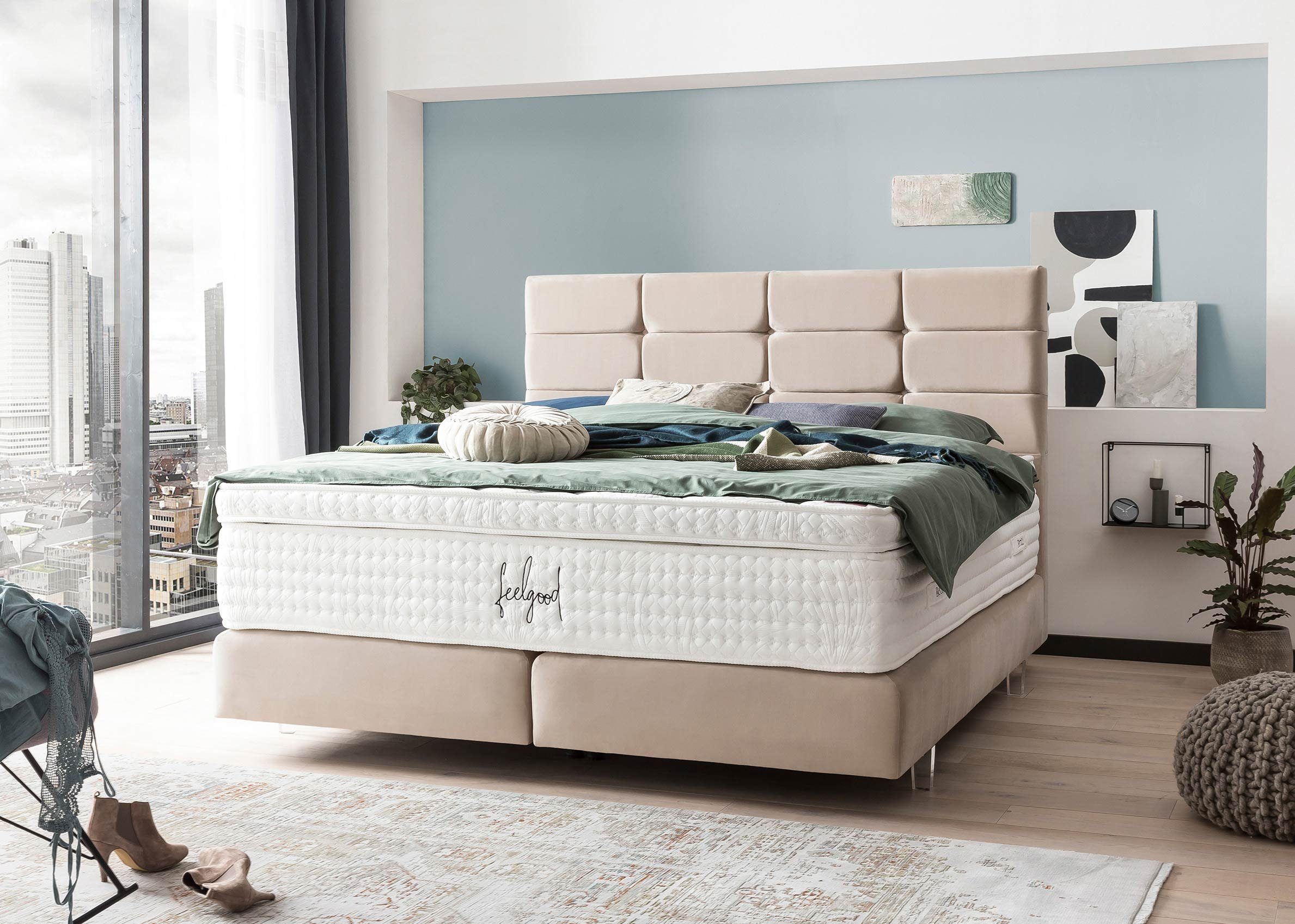 BettCo Boxspringbett Kansas (in Creme Velours, günstig online kaufen
