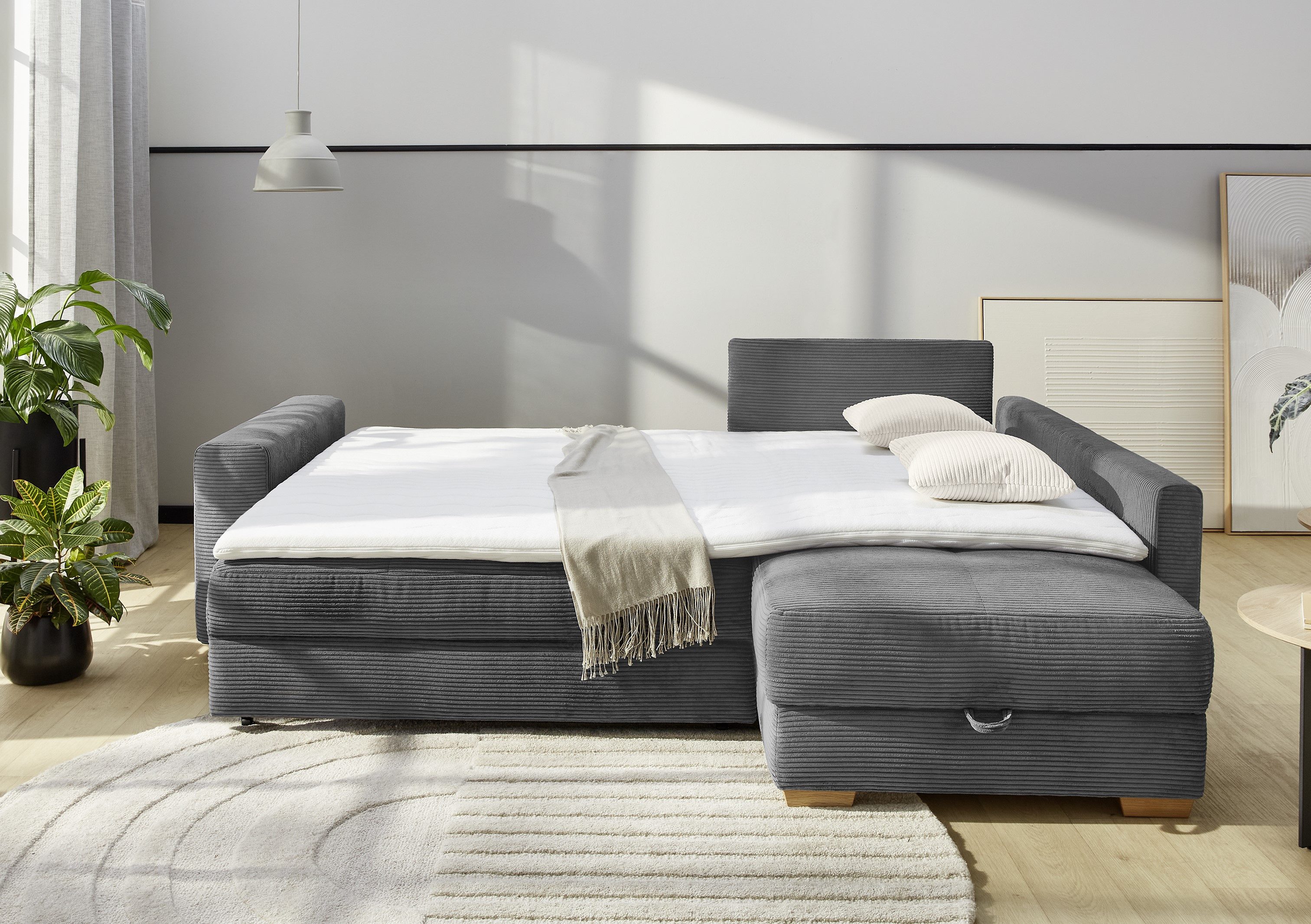 Jockenhöfer Gruppe Ecksofa Sunset L-Form, B: 257 cm, Dauerschlafsofa mit, Tonnentaschen-Federkern, Kaltschaumtopper, Bettkasten & Zierkissen