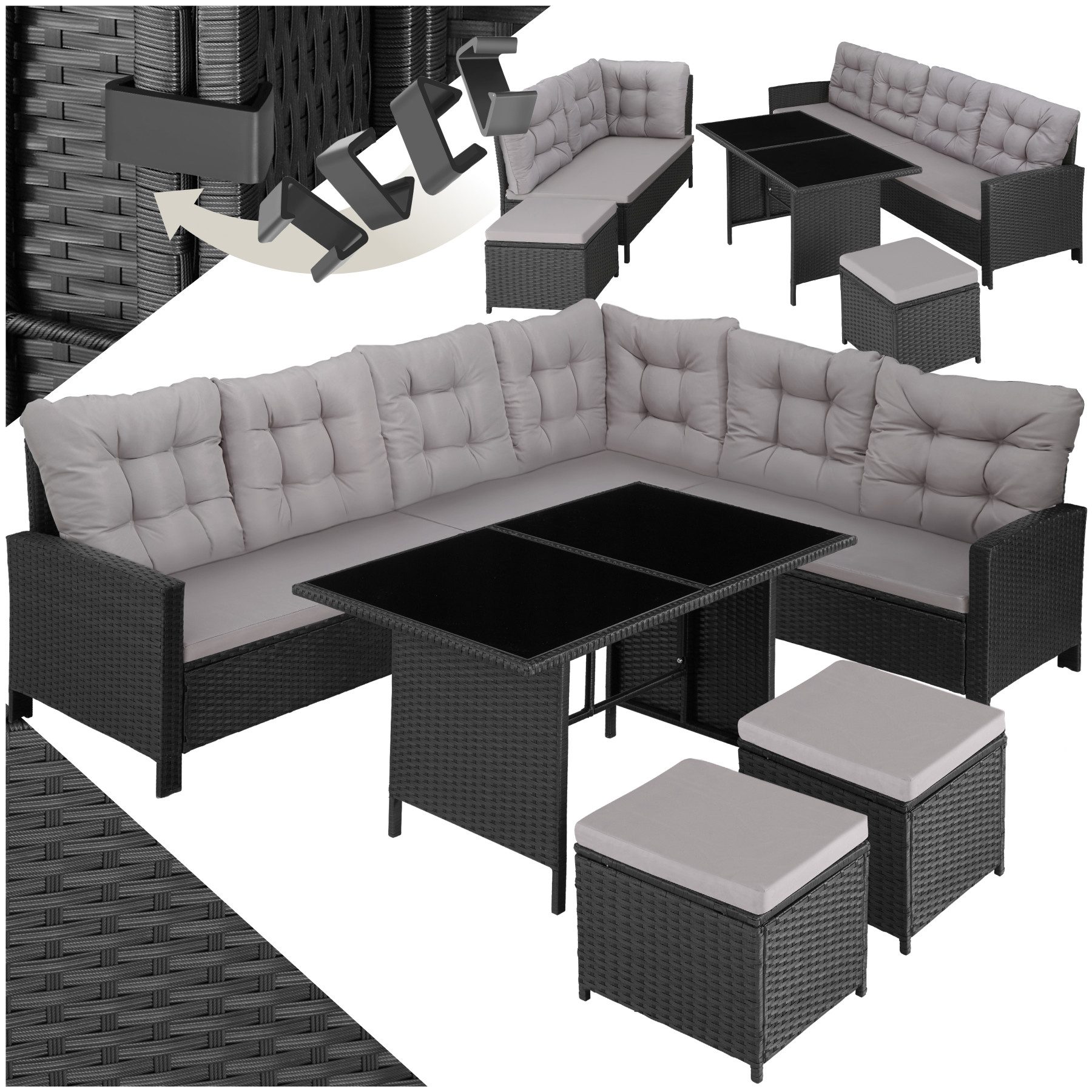 tectake Loungeset Rattan Lounge, (Set., 6-tlg), Stabiles Gestell aus robustem Stahl