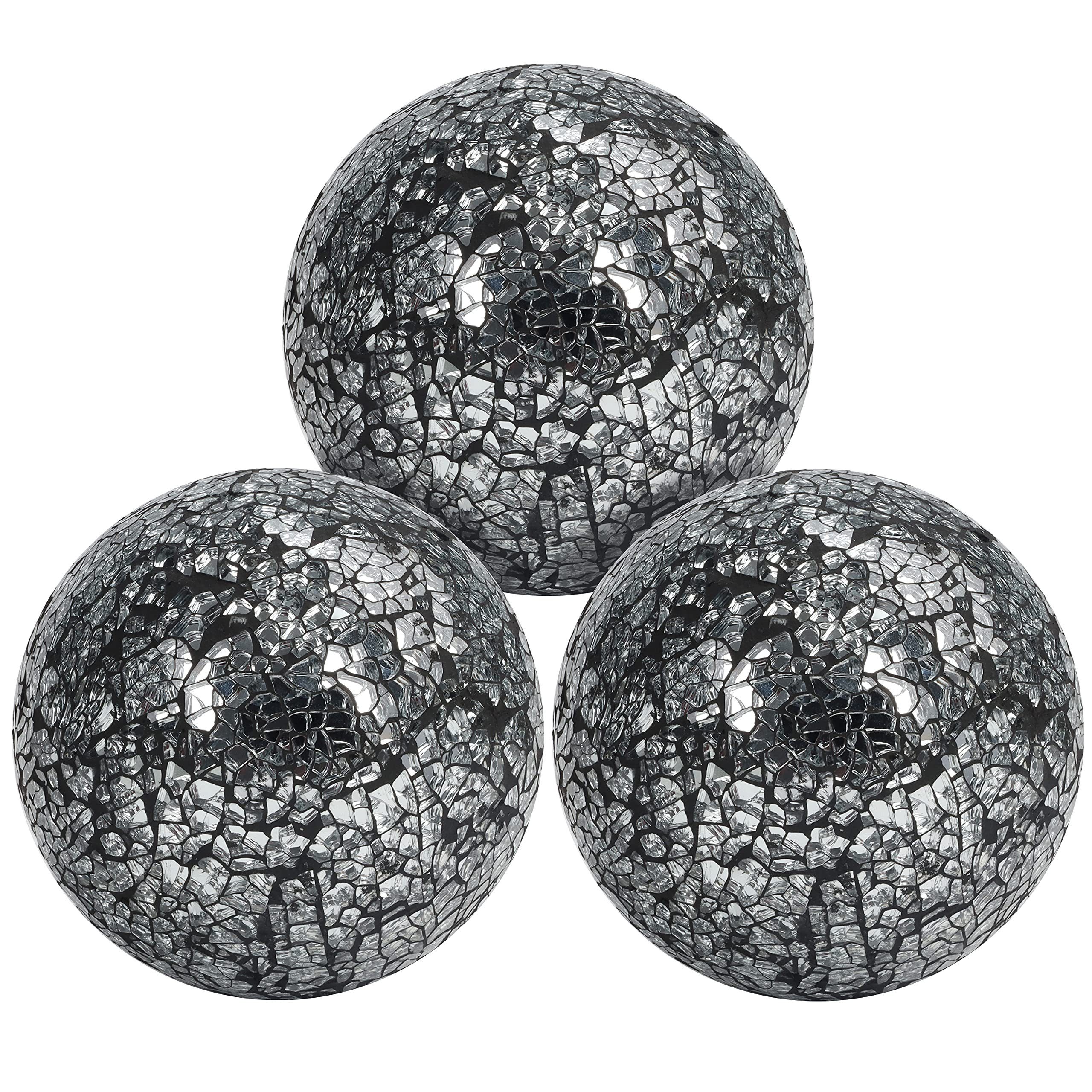Belle Vous Dekoobjekt Silver Decor Balls (3-Pack) - 10 cm Diameter, Silberne Glasdekorbälle - 10 cm Durchmesser - Zuhause, Tisch, Garten