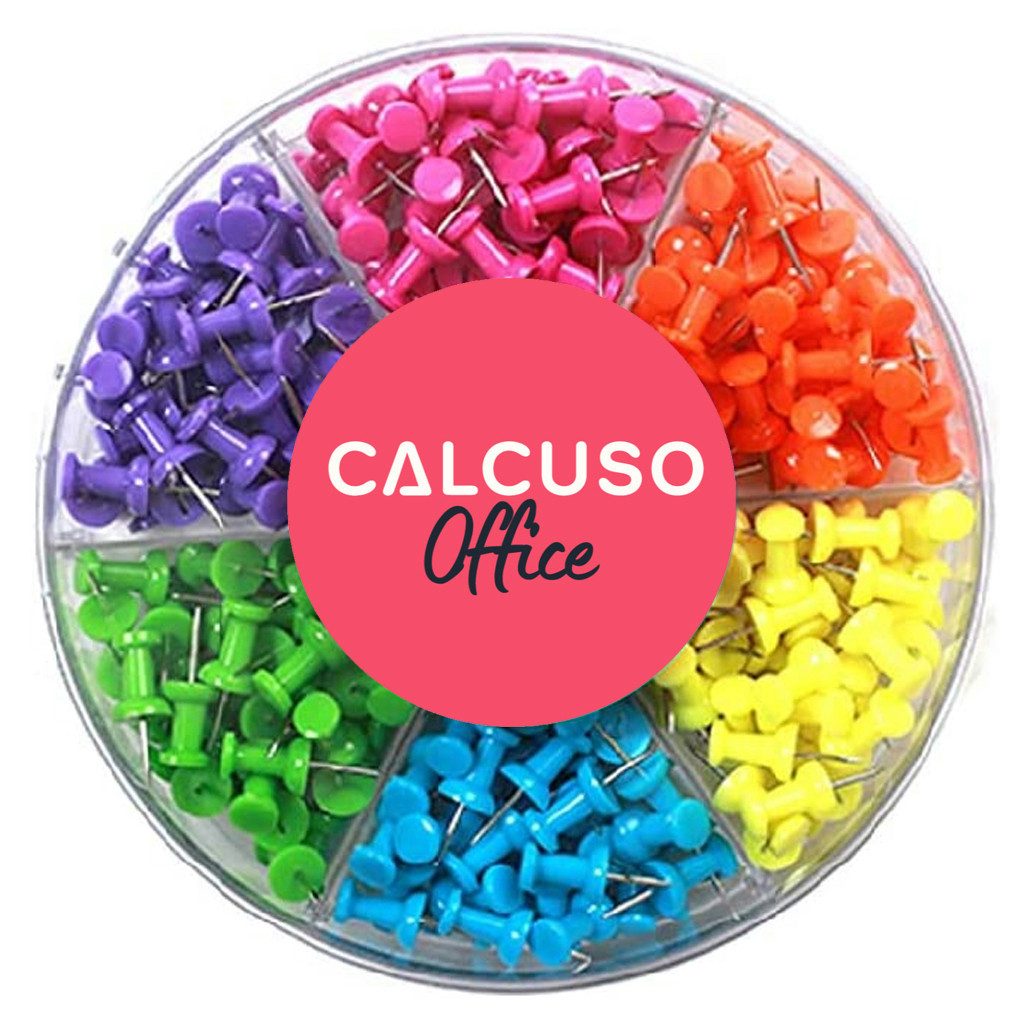 CALCUSO Heftzwecke – 240 bunte Reißnägel / Reißzwecken in Box, 6 Farben à 40