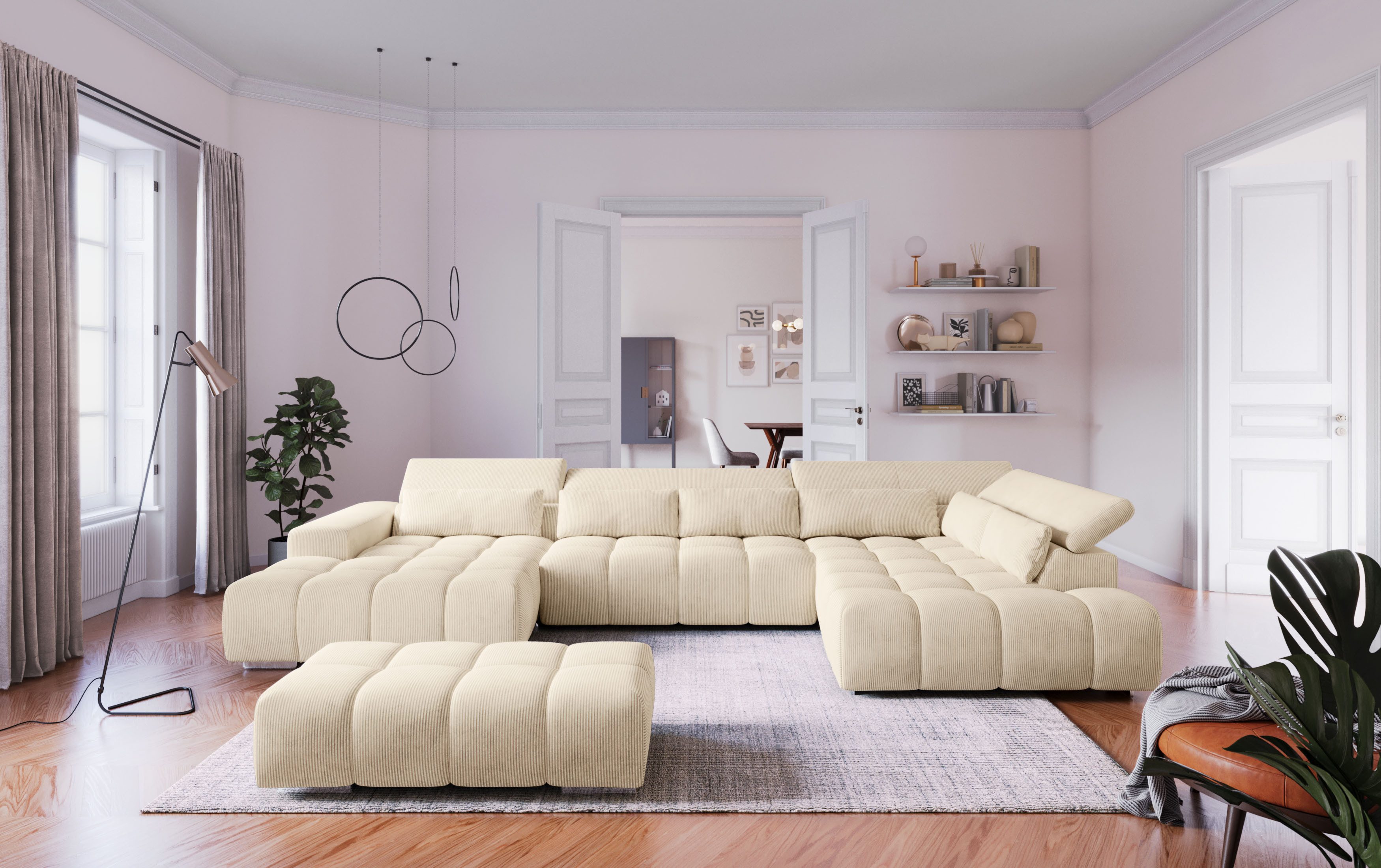 COTTA Wohnlandschaft Orion U-Form, B: 409 cm, mit Kopfteilverstellung & 6 Nierenkissen