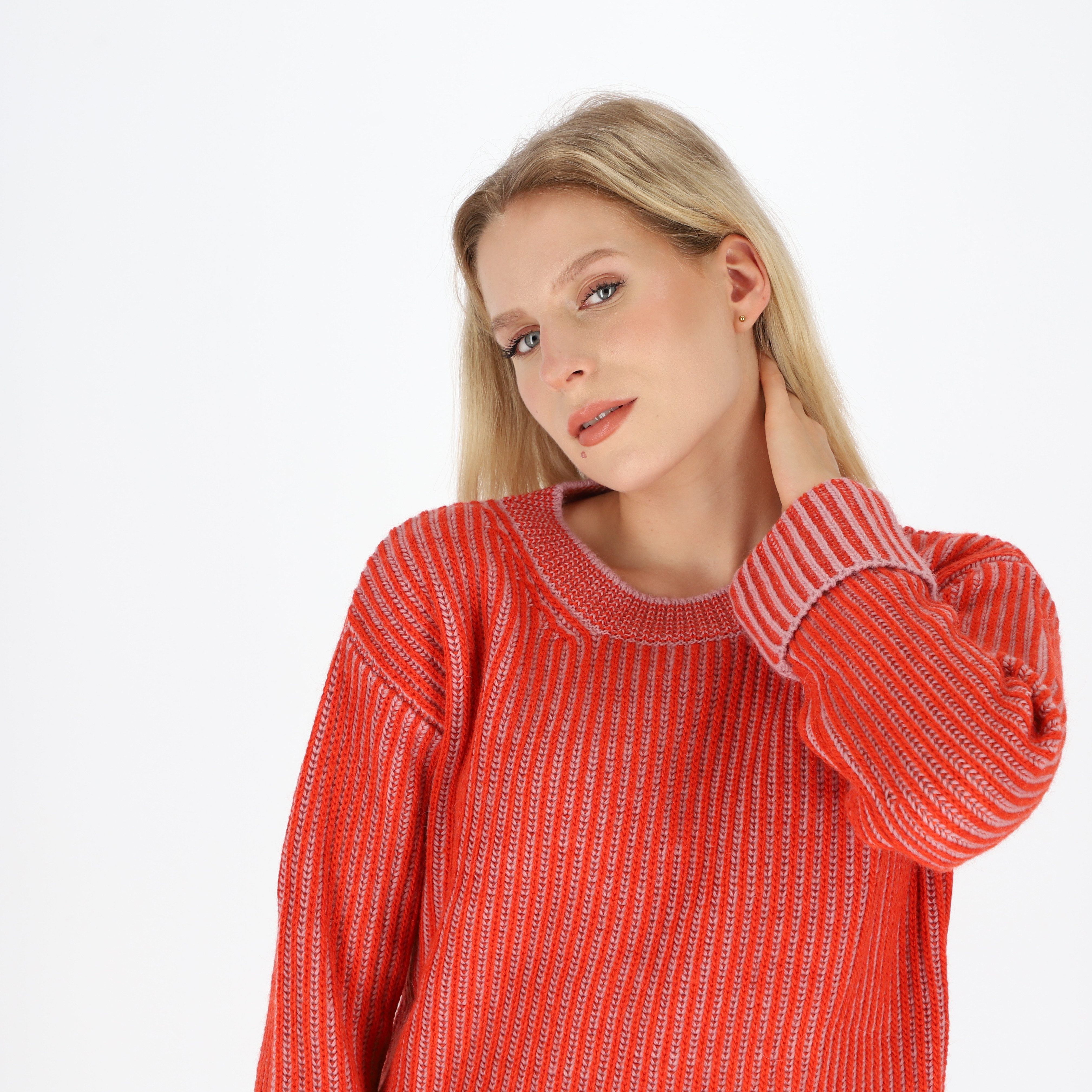 Strickpullover mit 2-farbiger Rippe