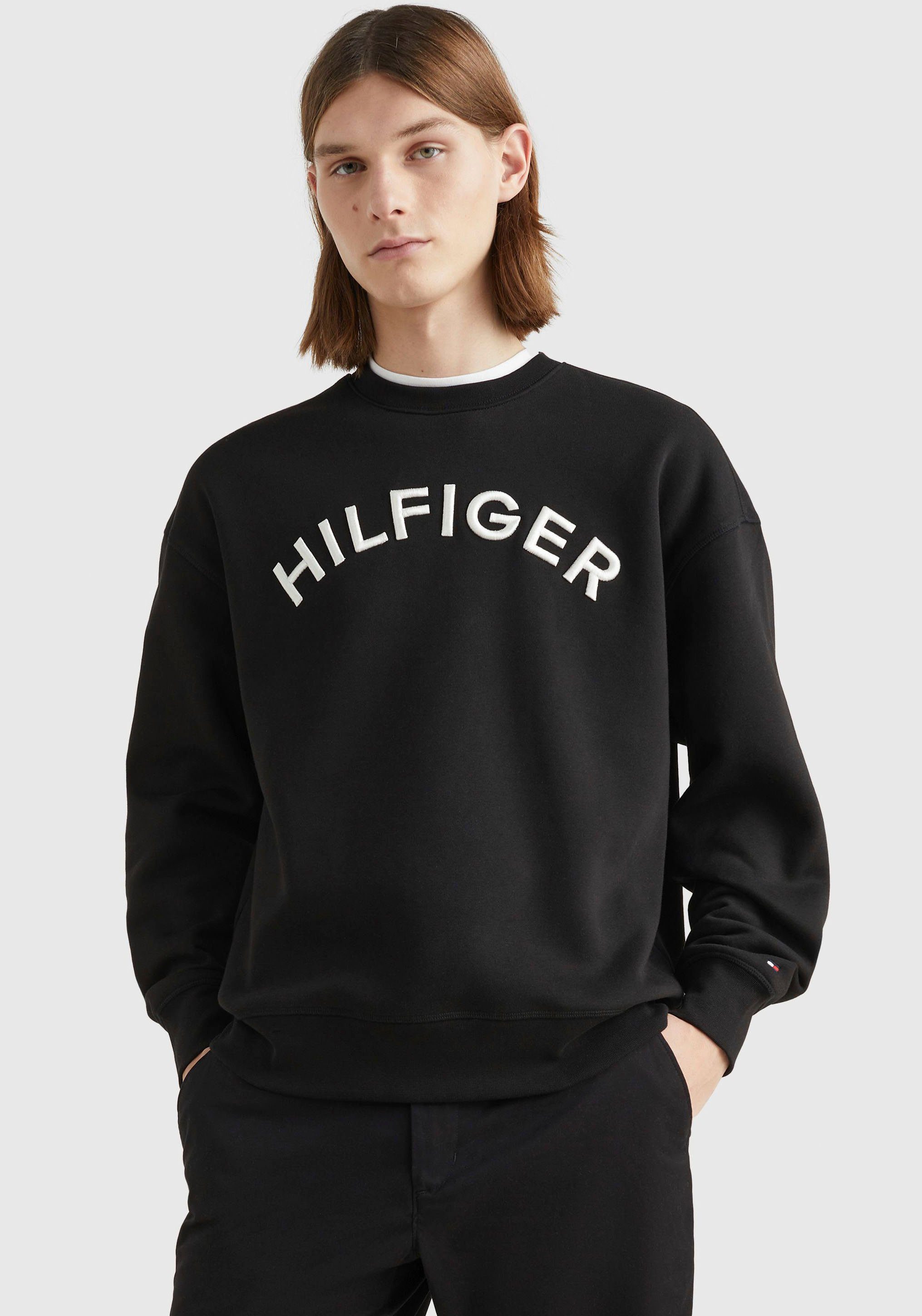 Tommy Hilfiger Sweatshirt HILFIGER ARCHED CREWNECK mit Rippbündchen Black