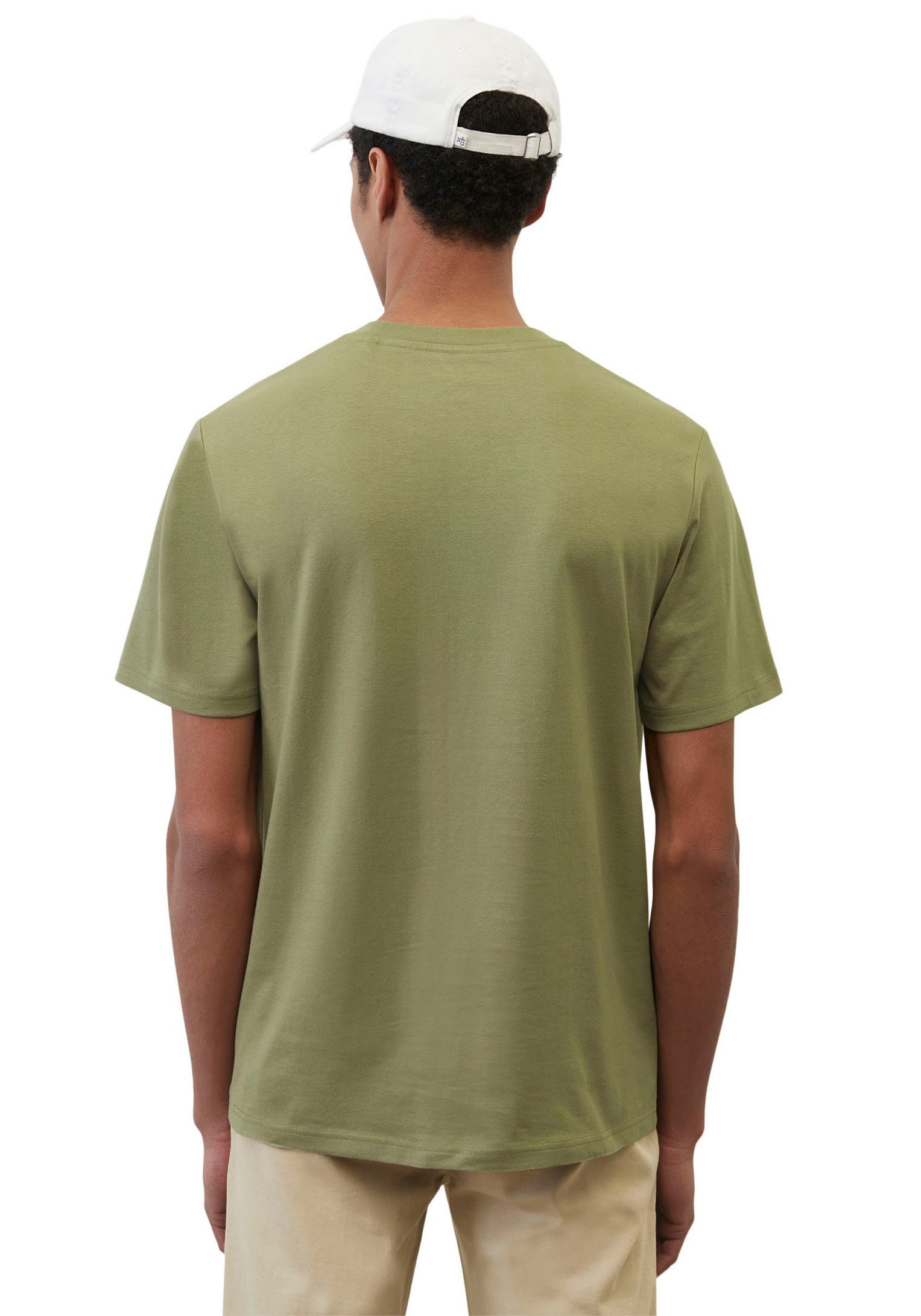 collar T-Shirt short oliv Marc O'Polo T-shirt, logo sleeve, ribbed print,