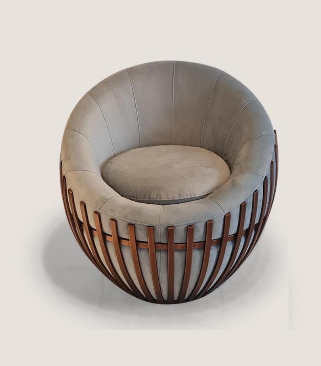 Xlmoebel Loungesessel Eleganter grauer Sessel mit hochwertiger Polsterung und Textilbezug (1-St., Sessel), Hergestellt in Europa