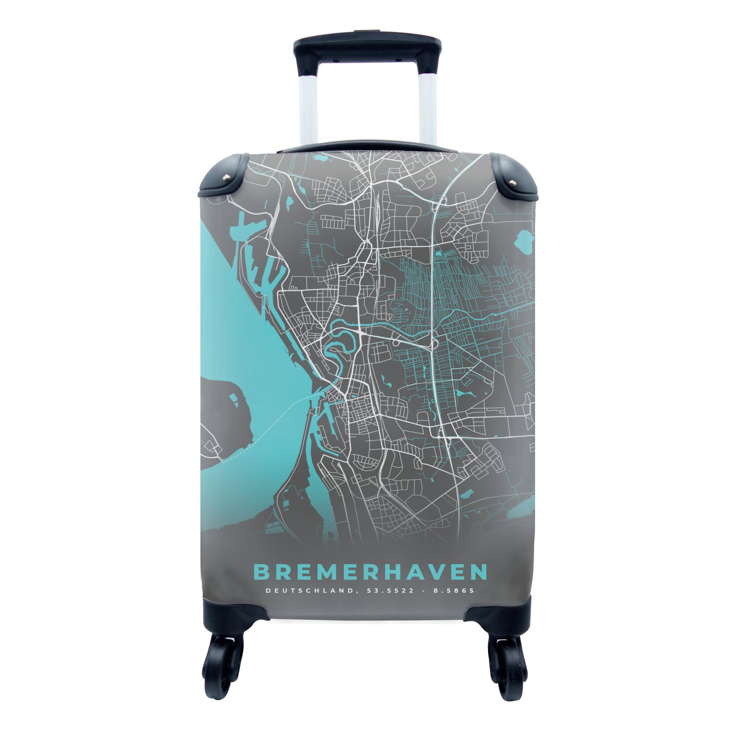 rollen, - Rollen, Reisekoffer - Stadtplan Deutschland 4 Bremerhaven, Reisetasche Handgepäck Trolley, Blau - MuchoWow mit Ferien, für Handgepäckkoffer - Karte