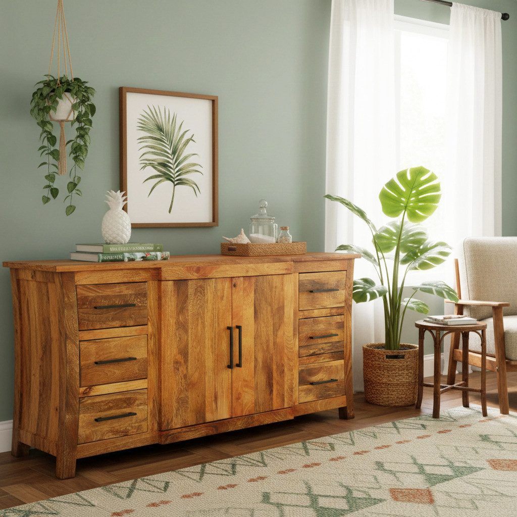 OPIUM OUTLET Kommode Sideboard Konsole Schrank Anrichte massiv Holz Mango Landhaus-Stil (Asia Möbel Anrichte komplett montiert, Breite x Tiefe x Höhe: 190 x 50 x 90 cm), asiatisch indisch fernöstlich