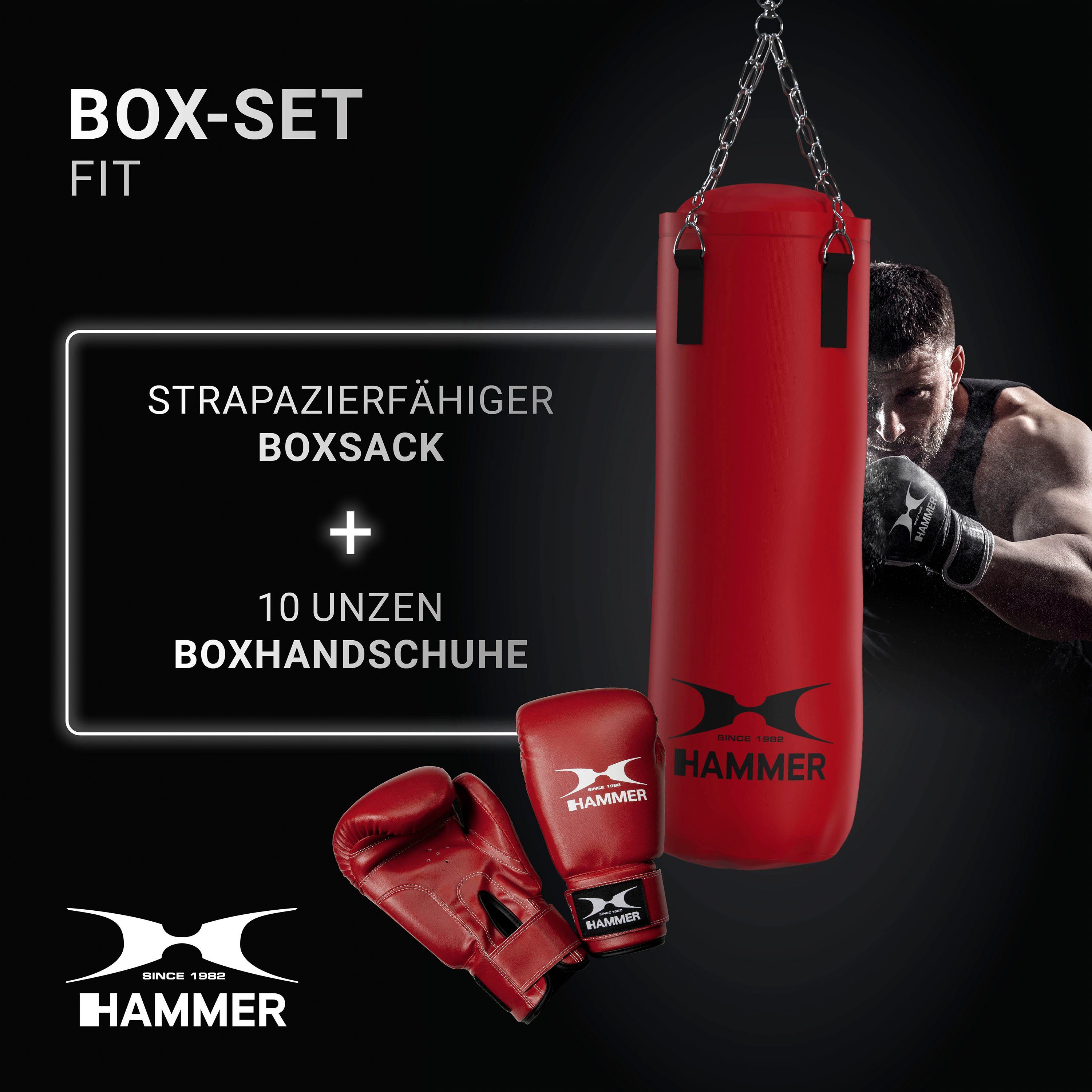 Boxsack (Set, Boxhandschuhen, Fit mit mit Hammer Trainings-DVD)