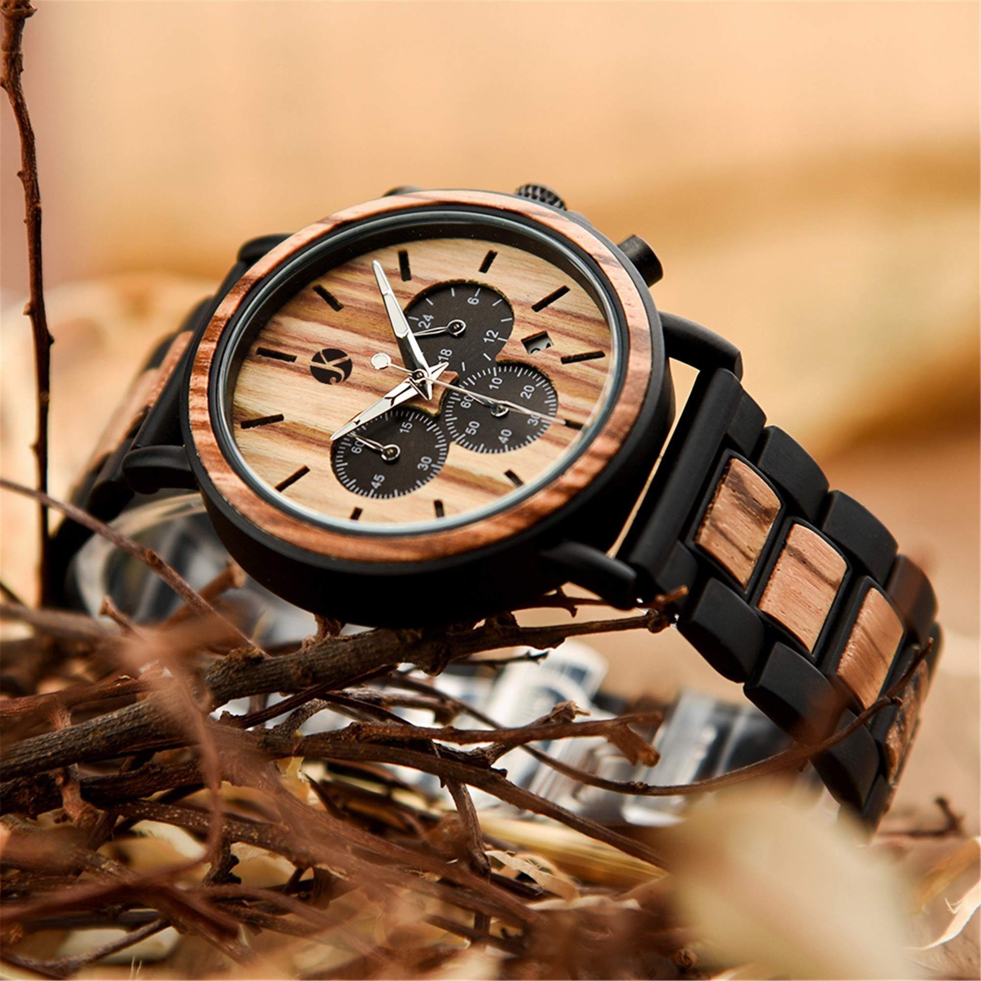 Kim Johanson Quarzuhr Military, Herren-Quarzuhr mit Datum, in Schwarz-Beige, Inkl. Werkzeug