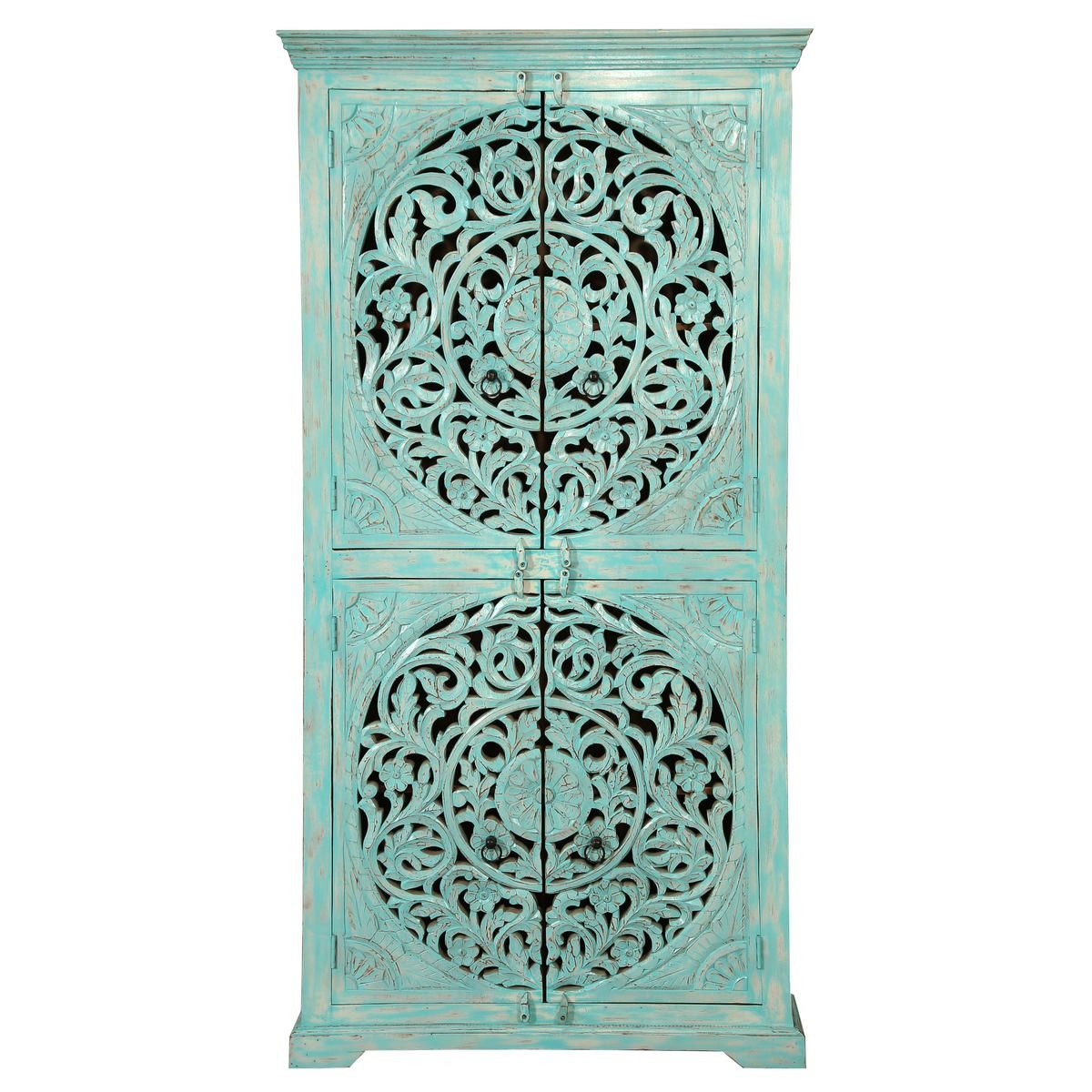 Oriental Galerie Mehrzweckschrank Blau Türkis Schrank Latika Indien 200 cm Küchenschrank, Schlafzimmerschrank