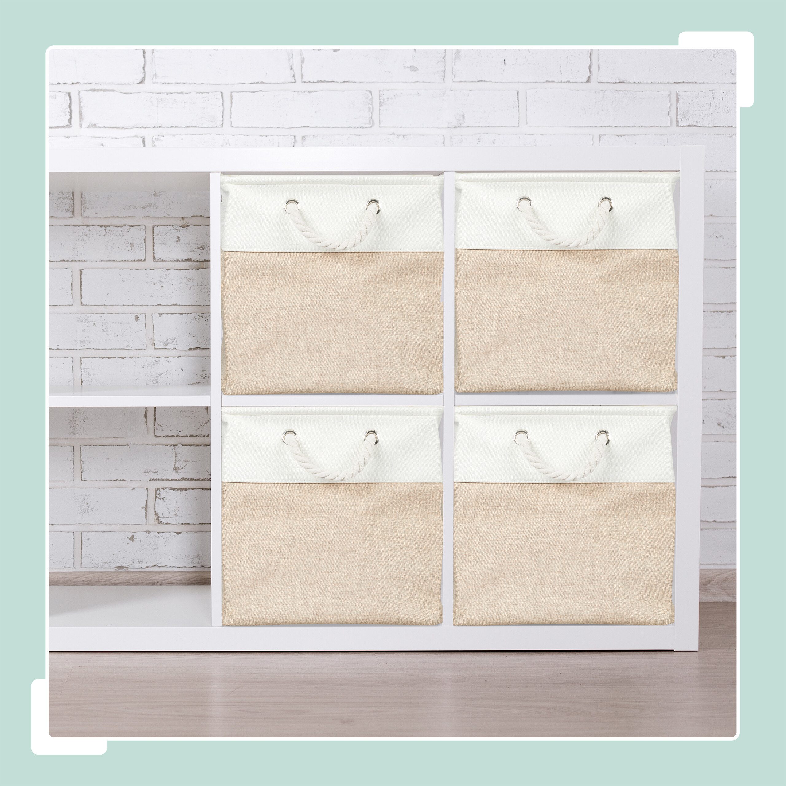 relaxdays Regalkorb Aufbewahrungskorb Leinen im 4er Set (4 St), Beige, 28 x 28 x 28 cm