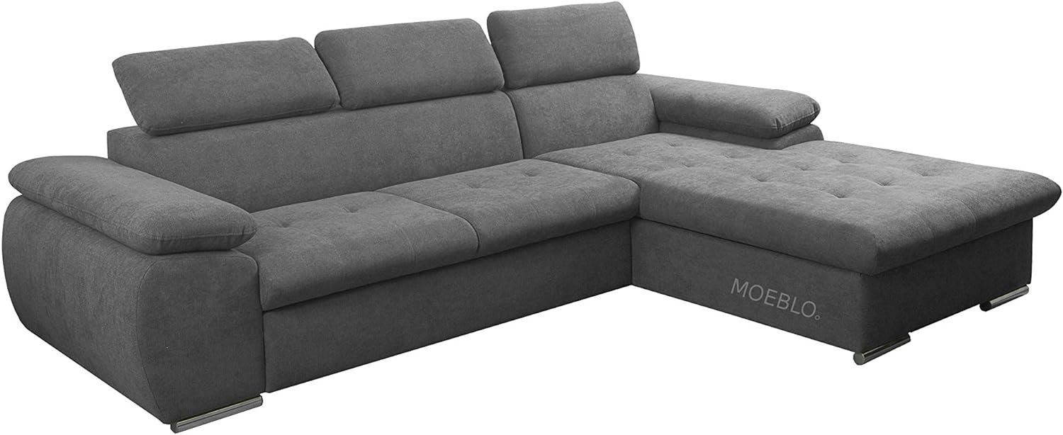 MOEBLO Ecksofa Nilux, Sofa Couch L-Form Polsterecke für Wohnzimmer, Schlafsofa Sofagarnitur Wohnlandschaft, mit Bettkasten und Schlaffunktion Dunkelgrau (AVRA 17)