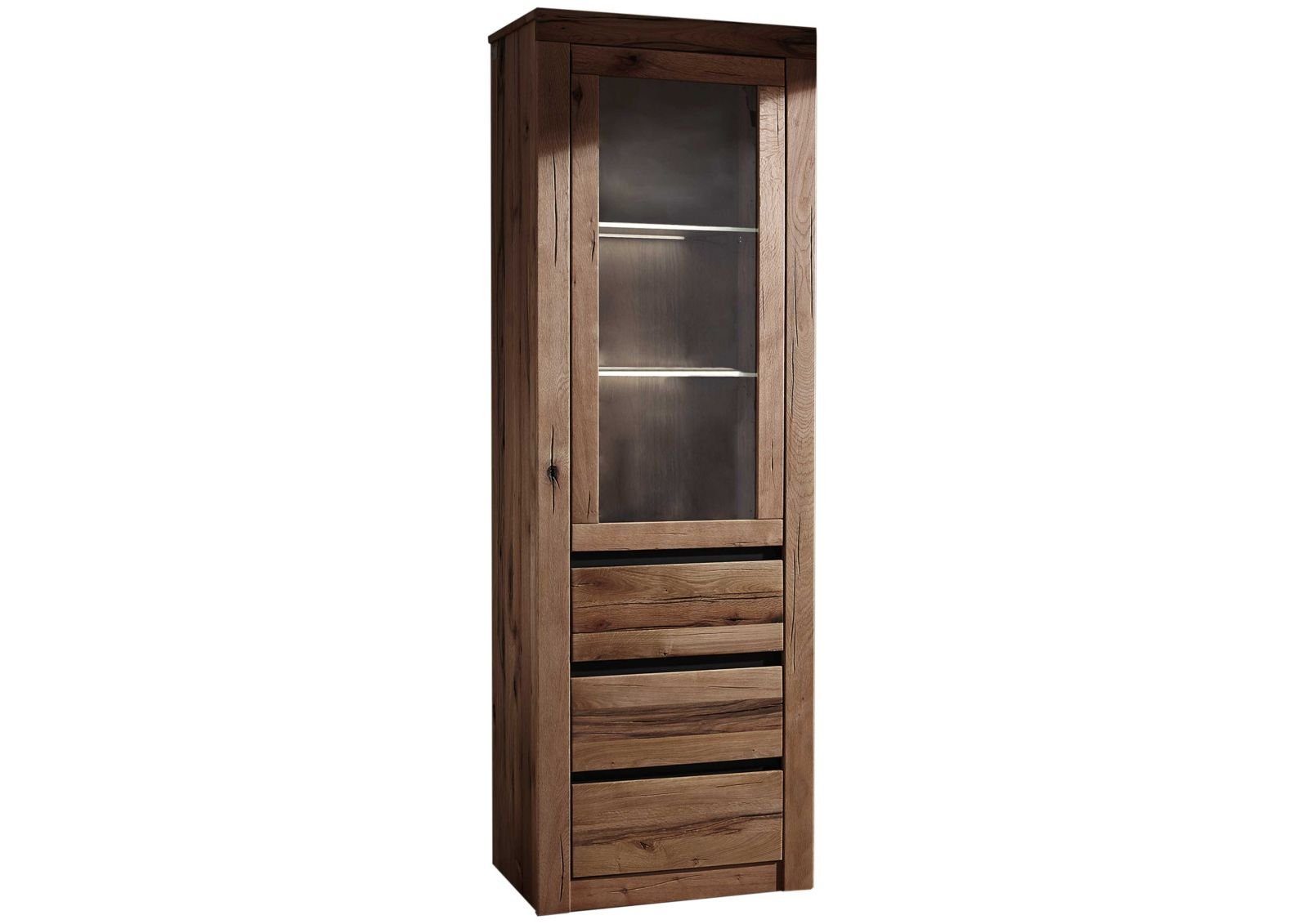 Massivmoebel24 Standvitrine MONTREUX (Vitrine Wild-/Zerreiche 62x42x190 Tabacco brown geölt MONTREUX #321) Vitrine Wild-/Zerreiche 62x42x190 Tabacco brown geölt MONTREUX #321