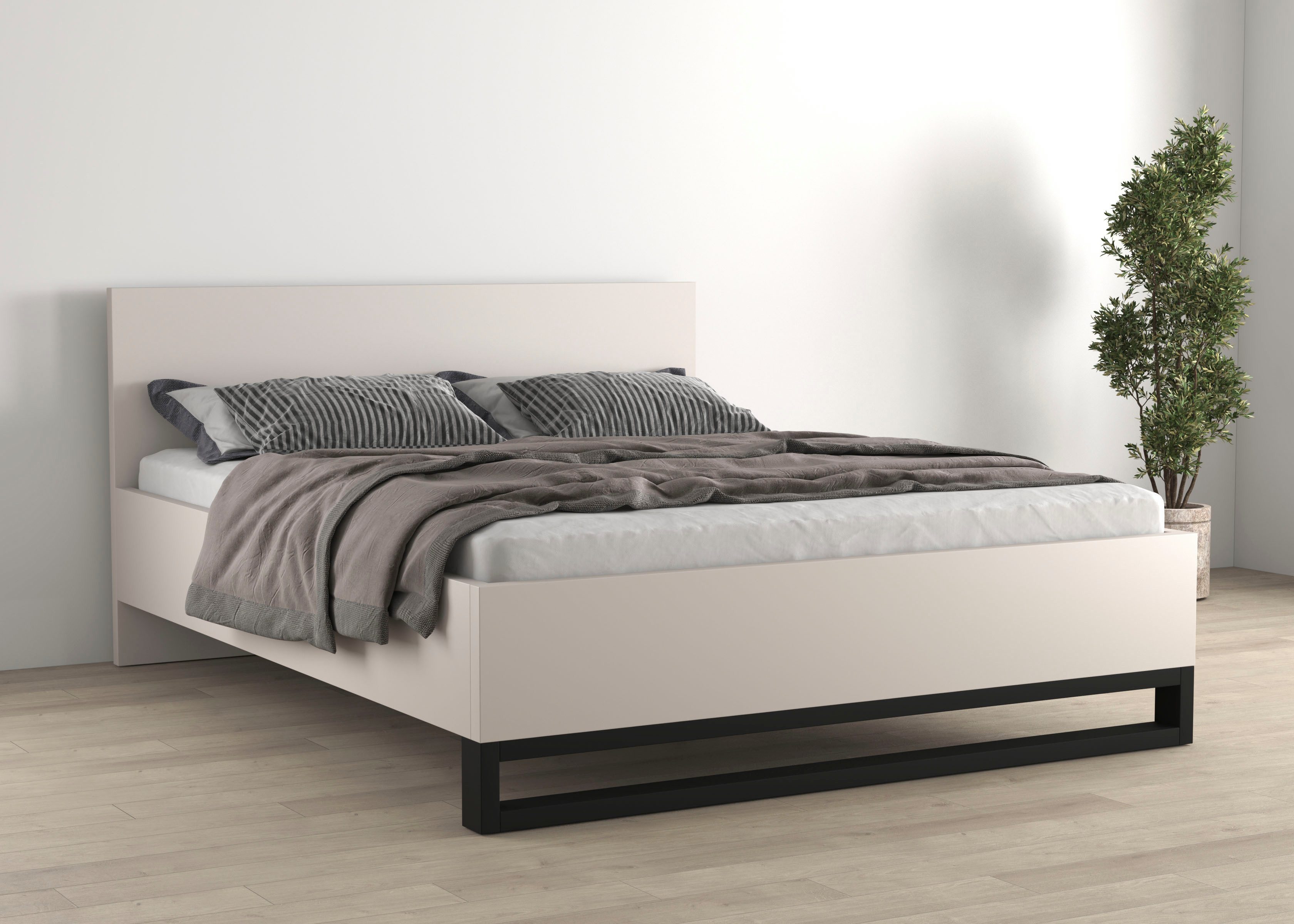 Home affaire Bettgestell Bronne, Topeseller, Industrial Design (In den Breiten 140cm, 160cm und 180cm), Stauraumbett in drei Breiten, stabil mit Kufen in Metalloptik