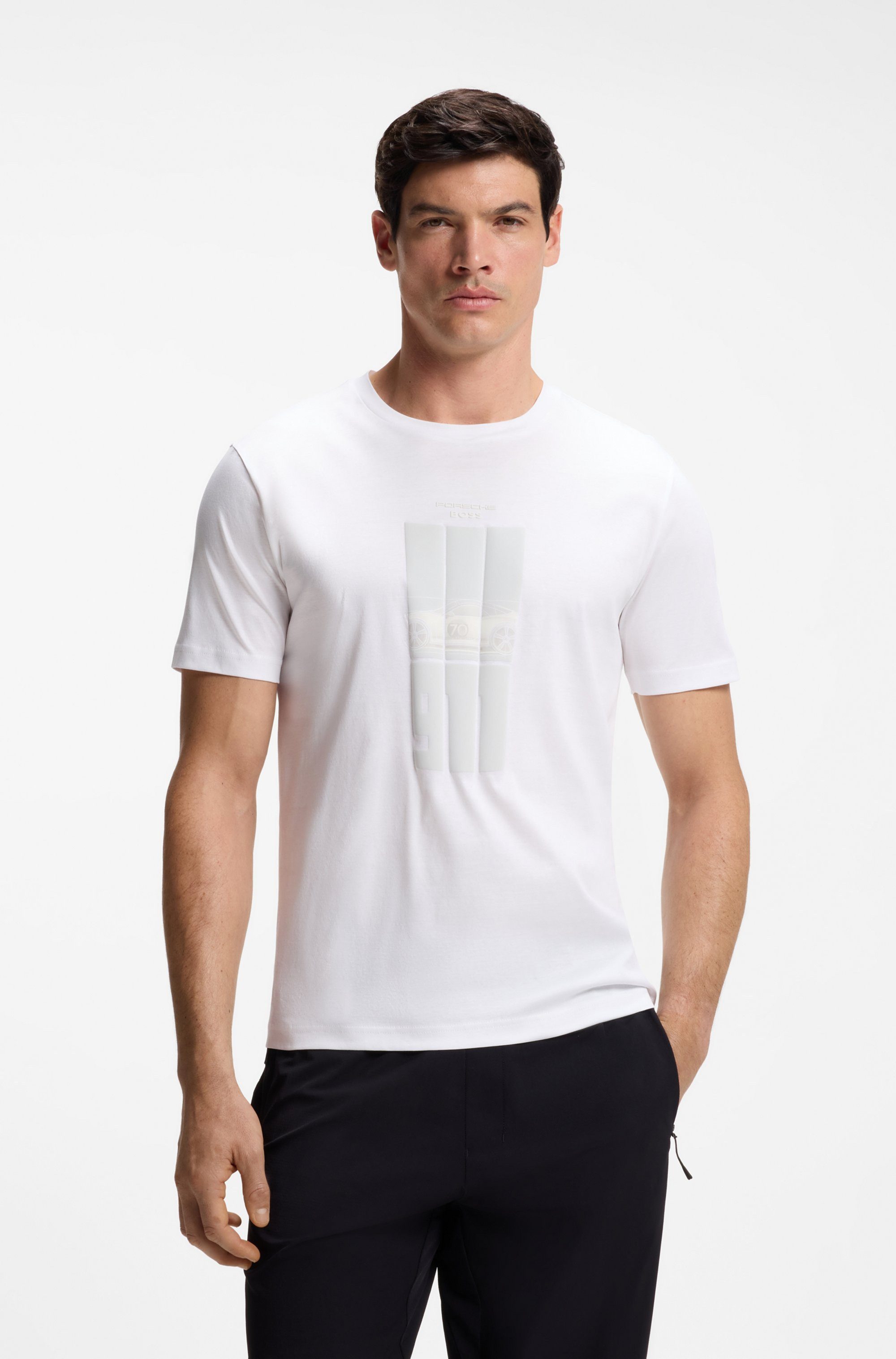 BOSS GREEN T-Shirt Porsche Spirit 70 Capsule Collection Premium Herrenmode Innovative Geruchskontroll-Technologie HEIQ MINT