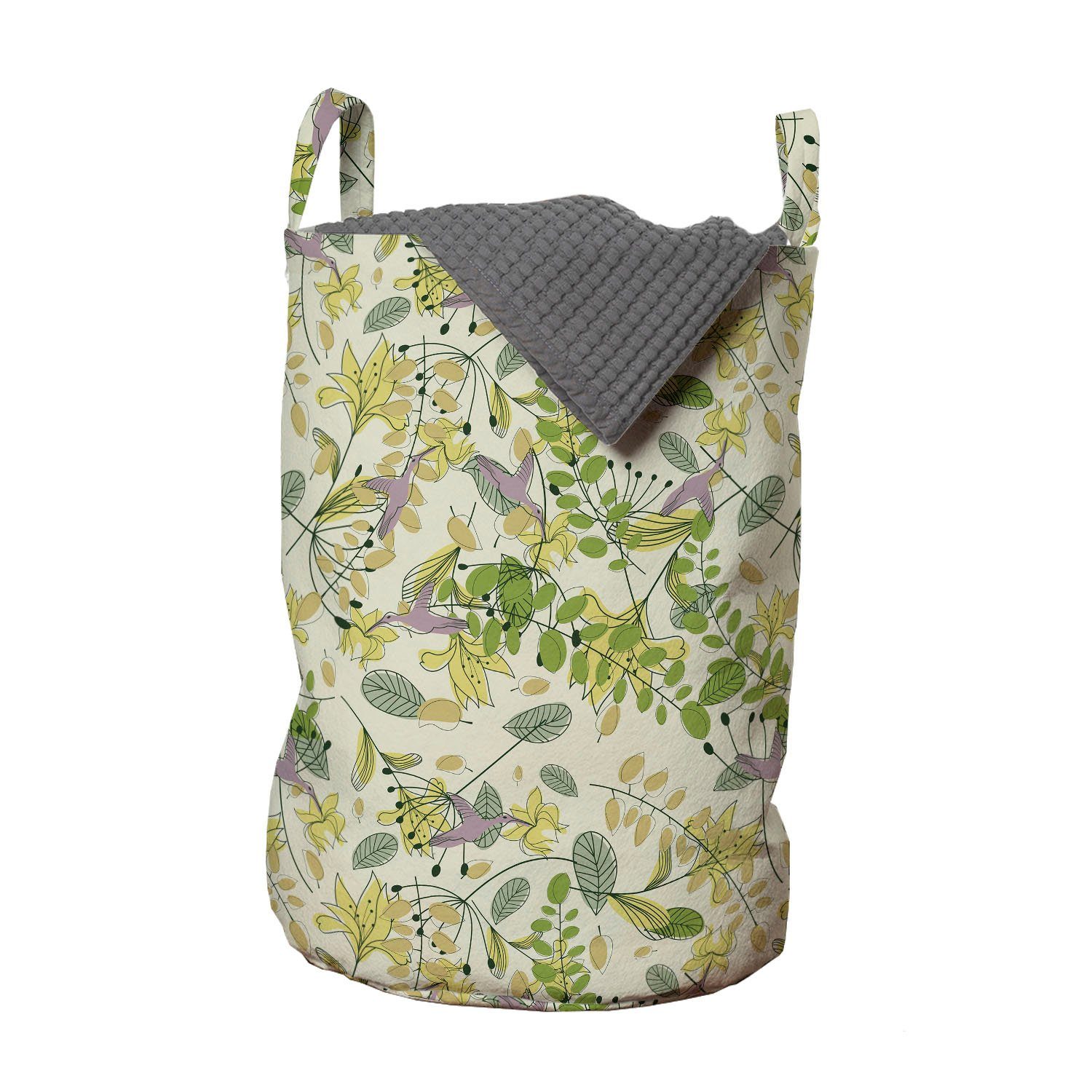 Abakuhaus Wäschesäckchen Wäschekorb mit Griffen Kordelzugverschluss für Waschsalons, Blumen Pastellton Natur
