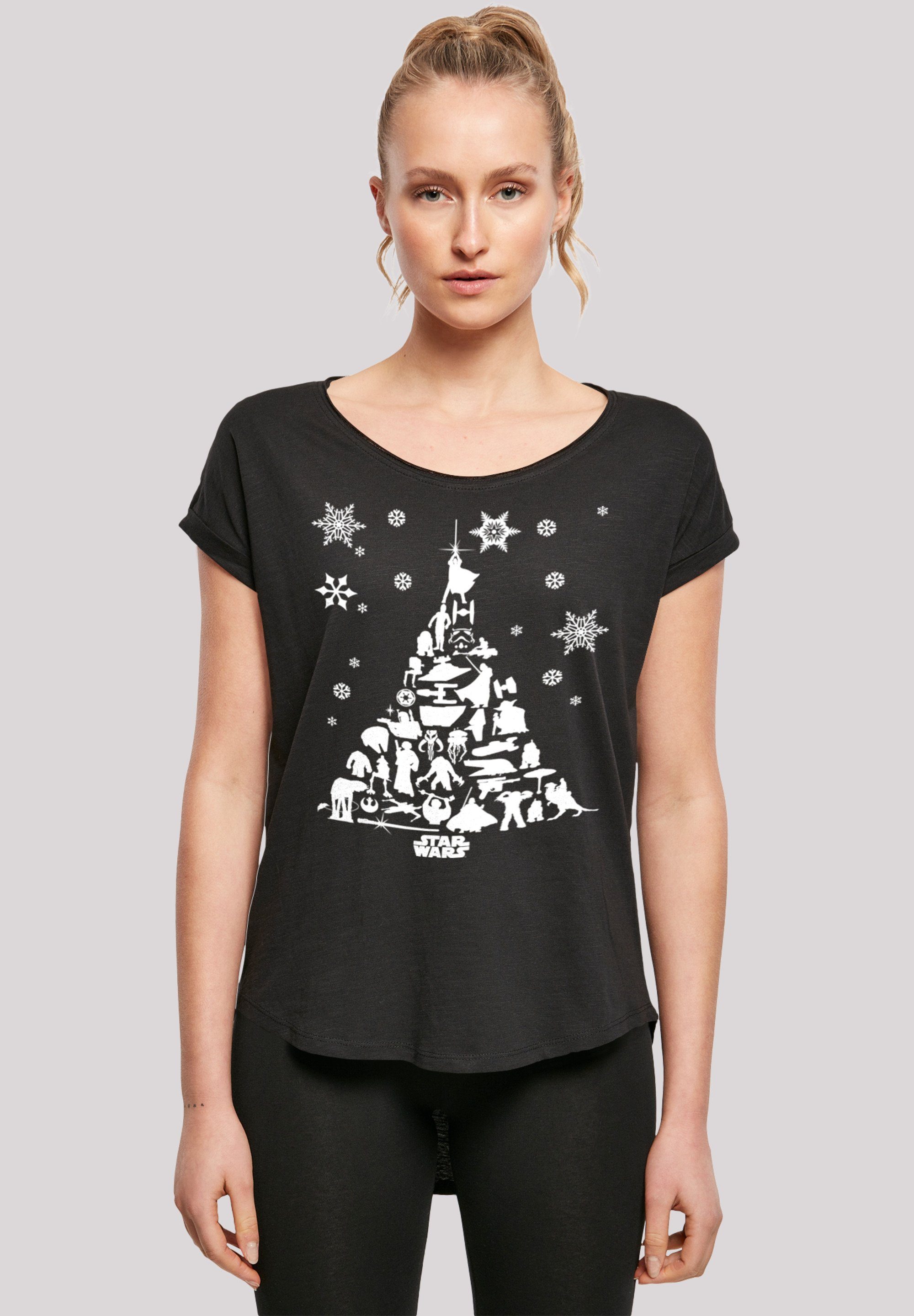 T-Shirt geschnittenes Print, Wars Hinten Weihnachtsbaum Christmas lang F4NT4STIC extra T-Shirt Star Damen