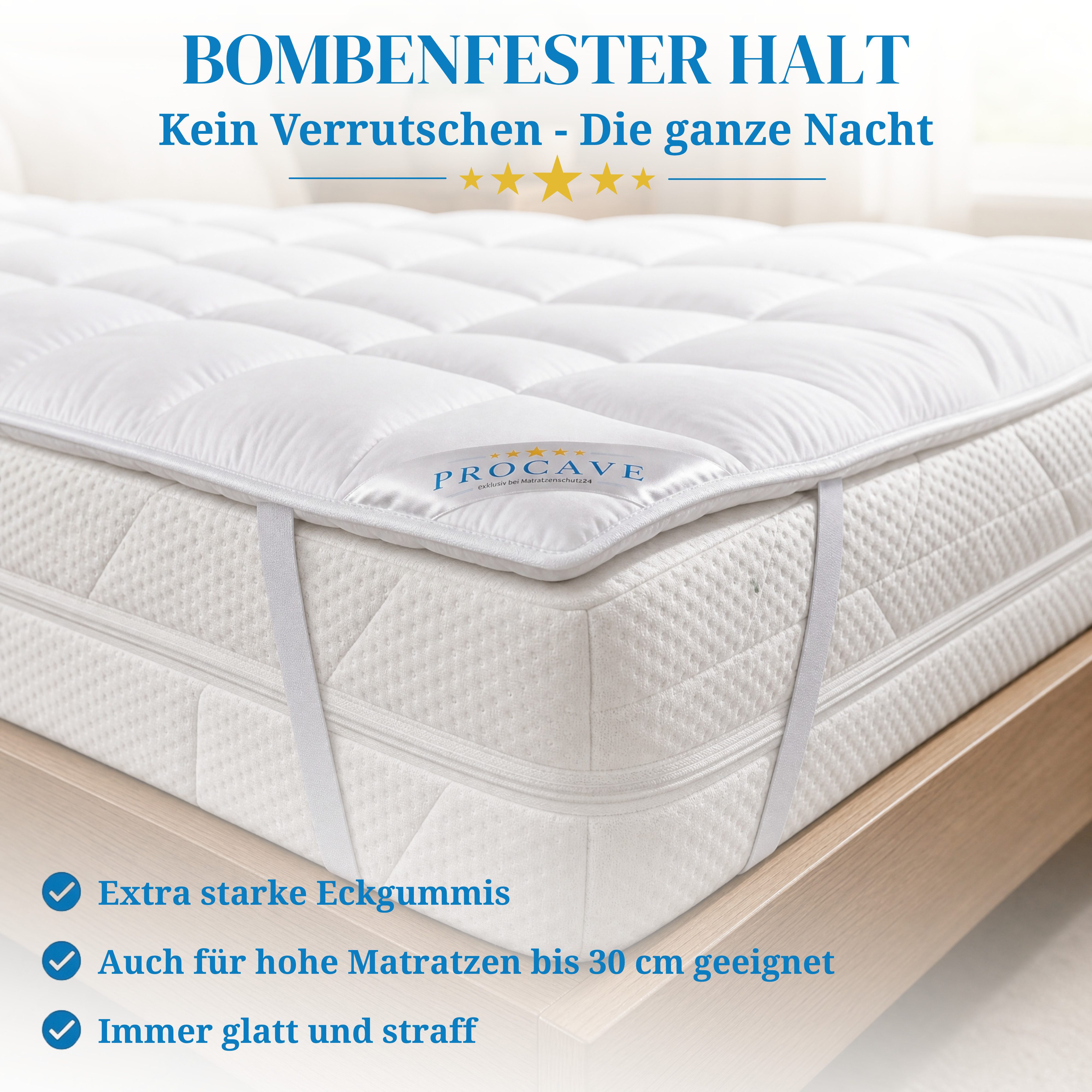 Matratzenschoner atmungsaktive Matratzenauflage 4 Eckgummis div. Größen PROCAVE, Microfaser Soft Topper, 120x220 cm