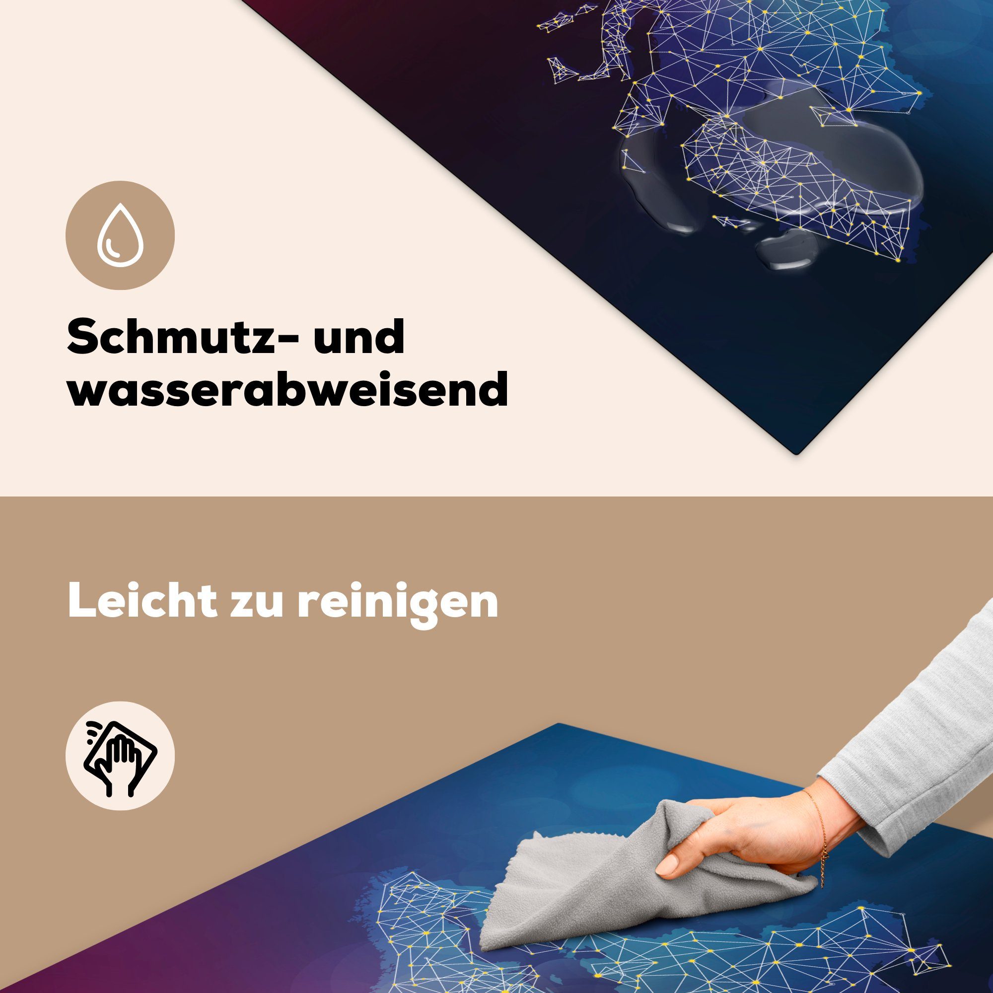 Vinyl, tlg), - cm, MuchoWow für Karten Arbeitsplatte Digital, (1 - Europa Ceranfeldabdeckung, küche 78x78 Herdblende-/Abdeckplatte