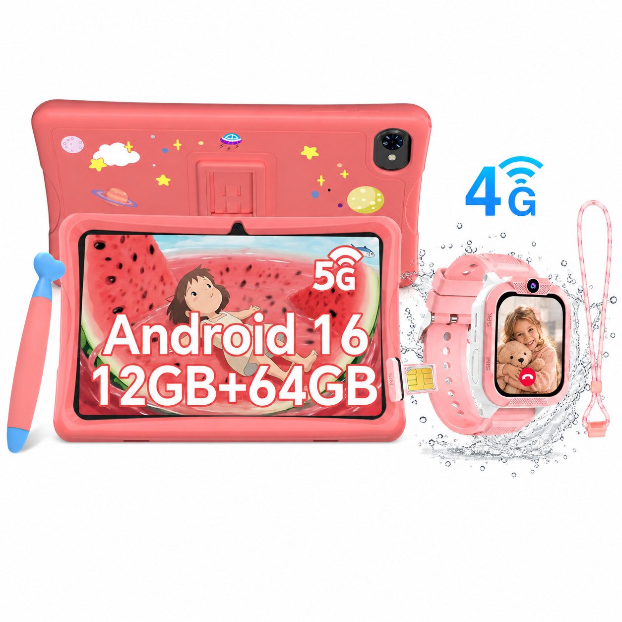 VekfulPC 10,1" K10 Kinder Tablet mit Hülle und Stift Tablet (10,1", 64 GB, Android 16, Android 16, Google Kids Space, 10,1" HD, 5000mAh, 12GB+64GB)