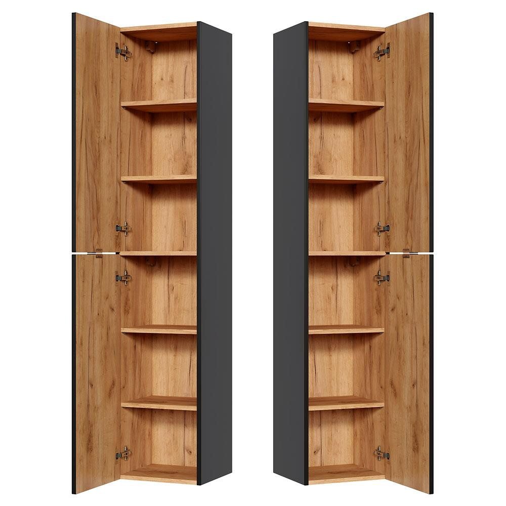 Lomadox Hochschrank TOSKANA-BLACK-56 Badezimmer in seidenmatt anthrazit B/H/T ca. 35/170/33cm